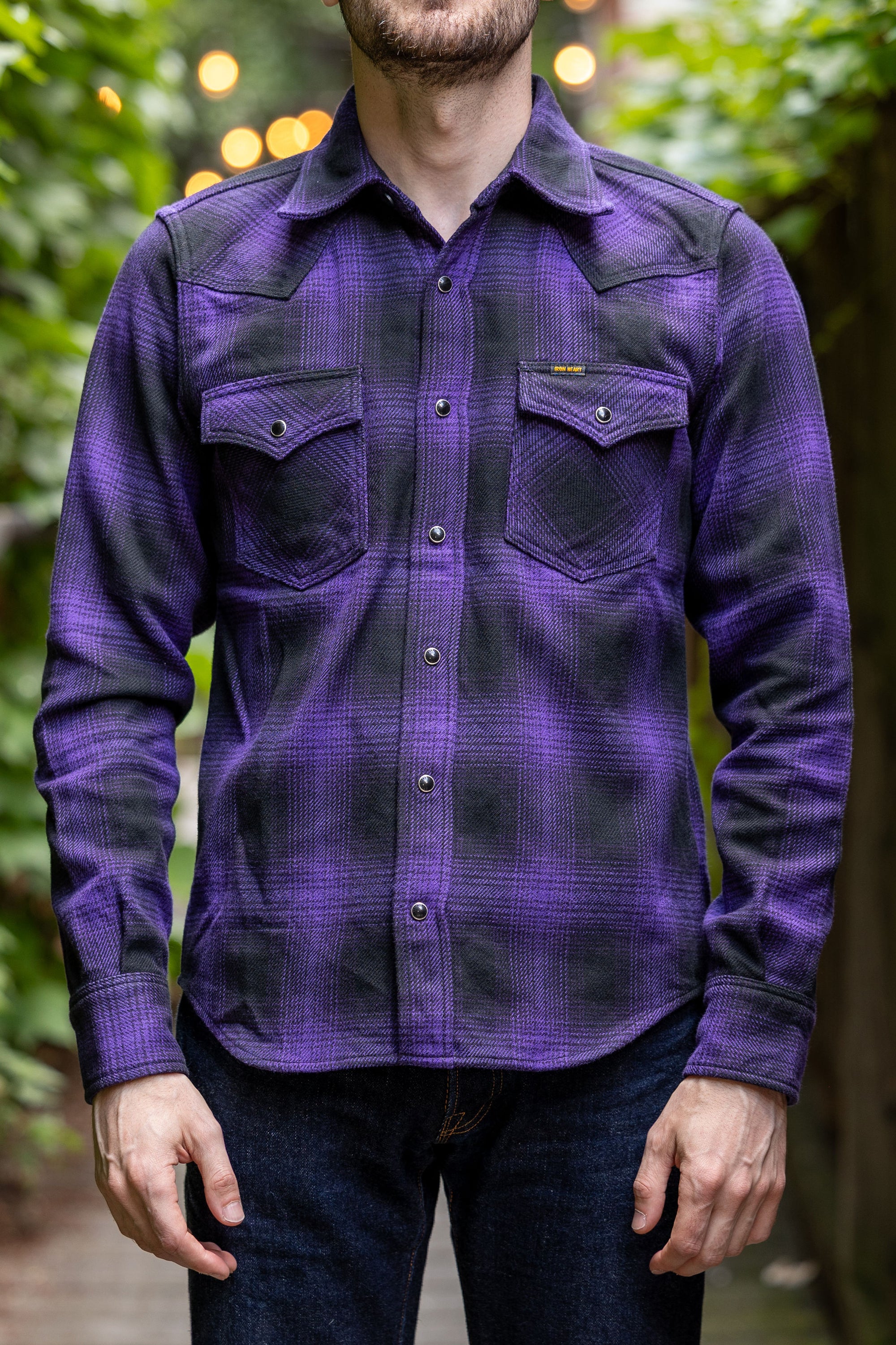 Iron Heart IHSH-264-PUR - Ultra Heavy Flannel Ombré Check Western Shirt - Purple/Black
