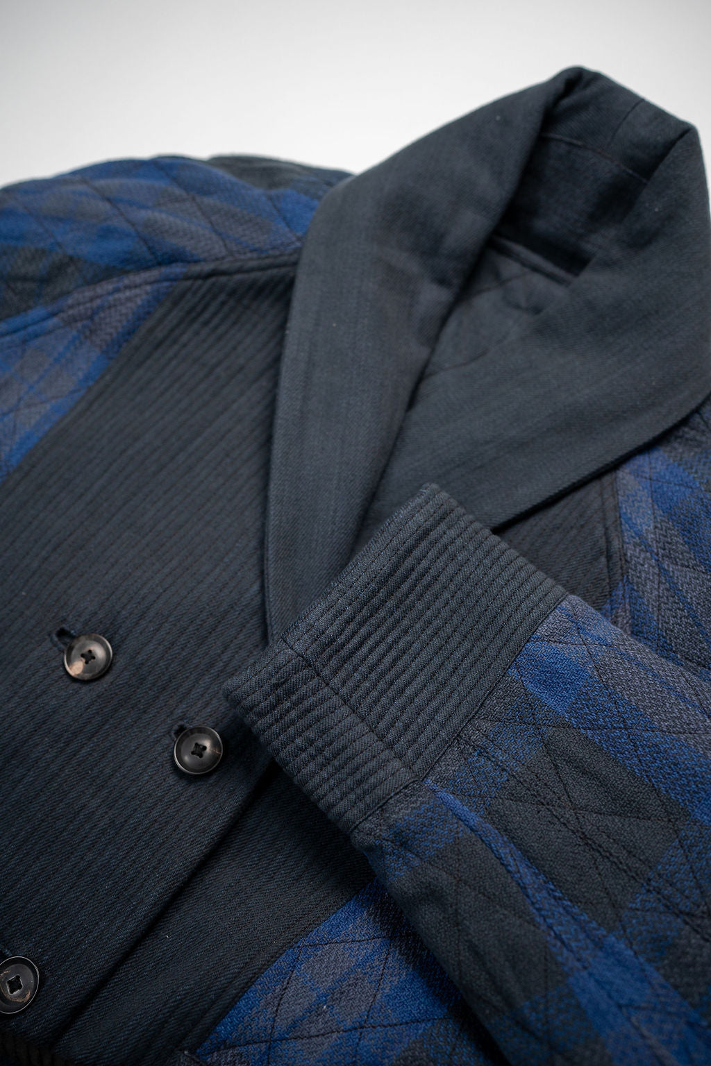 Indi + Ash Reversible Shawl Overcoat - Iron/Indigo Handwoven Denim/Plaid