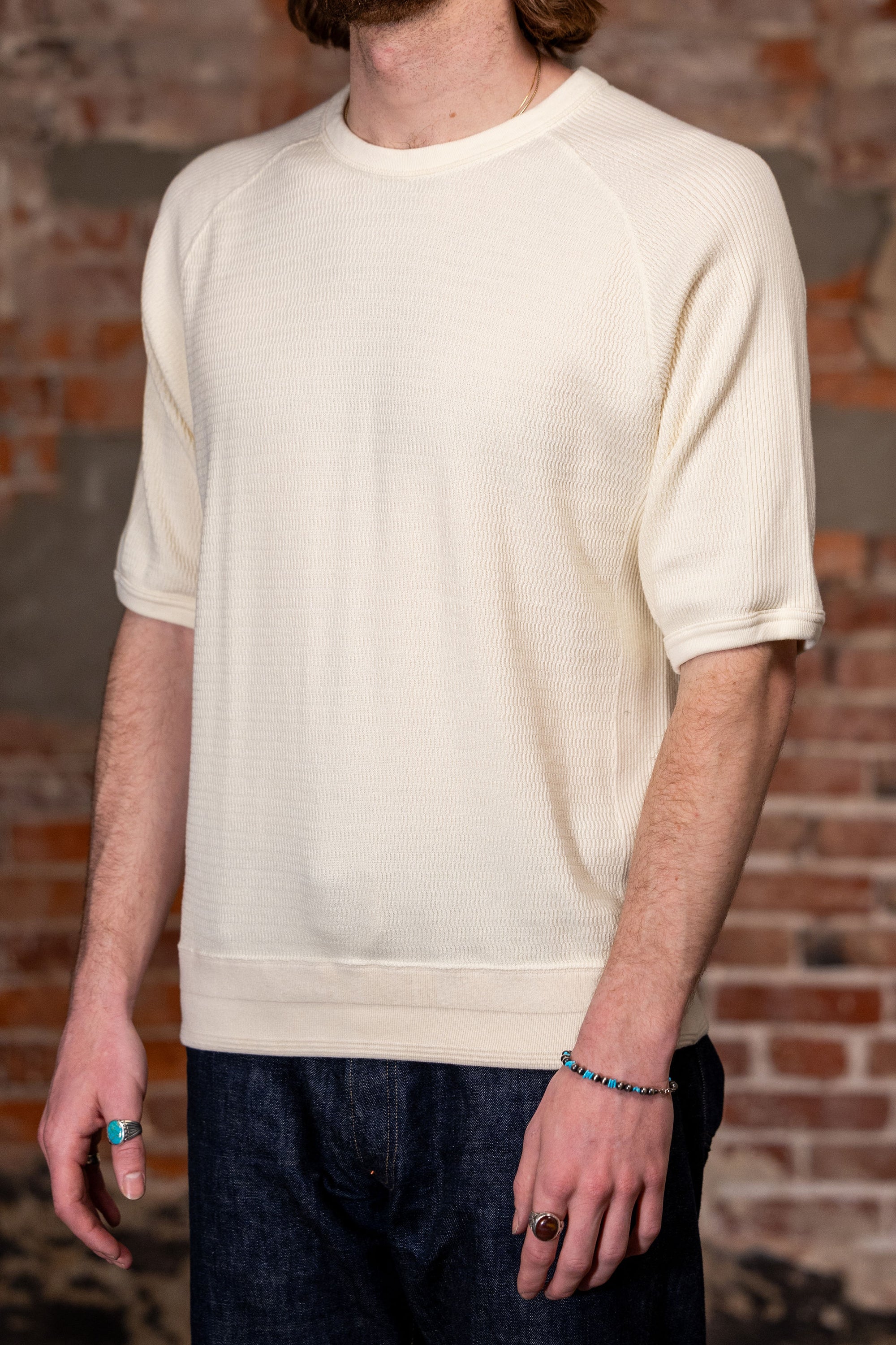 The Flat Head FN-THW-002 Thermal Raglan T-Shirt - Ivory