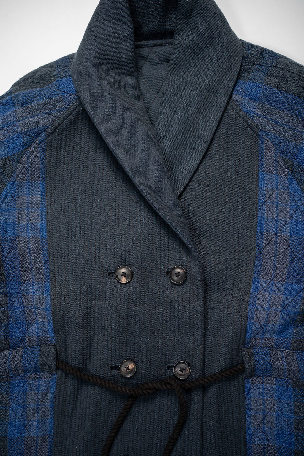 Indi + Ash Reversible Shawl Overcoat - Iron/Indigo Handwoven Denim/Plaid