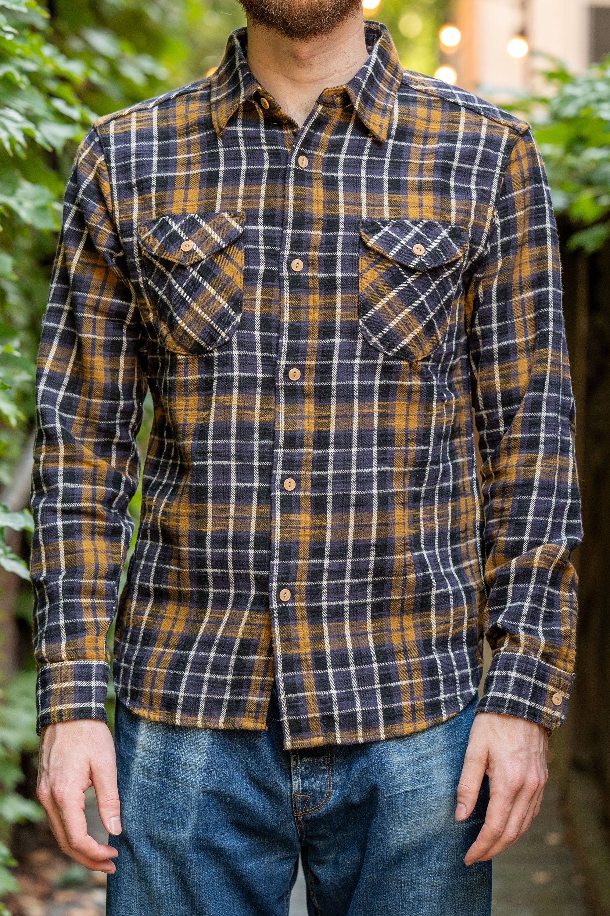 UES 502554 Slubby Flannel Shirts - Purple
