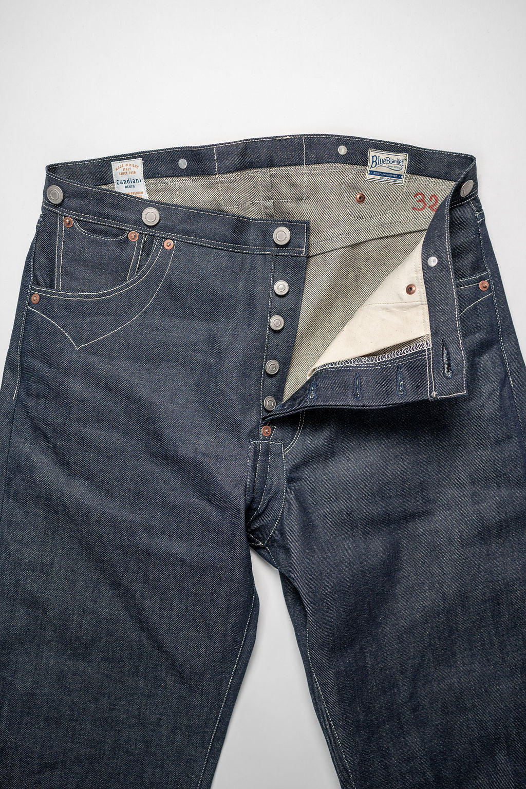 Blue Blanket P40 IT166 Waist Overall Jeans 1870s Single Needle Production - 13oz Italian Selvedge Raw Organic Denim