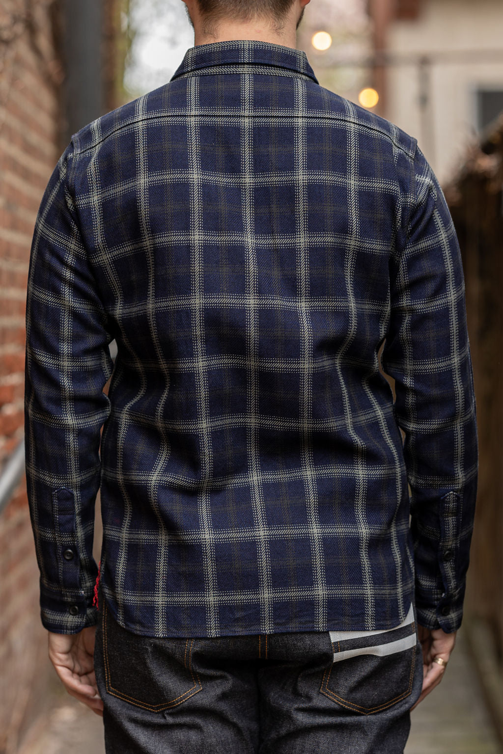 Iron Heart IHSH-412-BLK 9oz Selvedge Indigo Check Flannel Work Shirt - Black