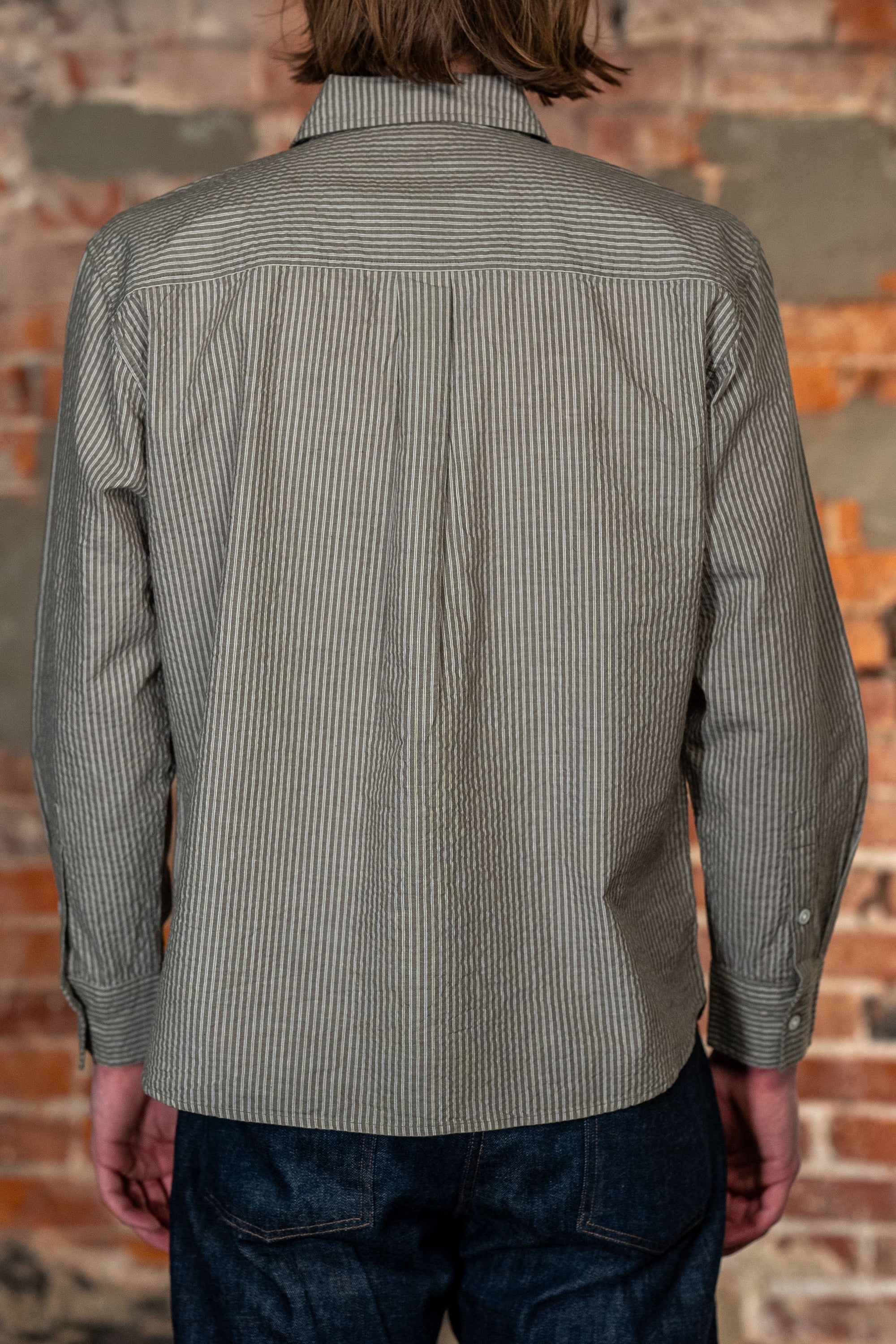 3sixteen Commuter Shirt - Olive Seersucker Stripe