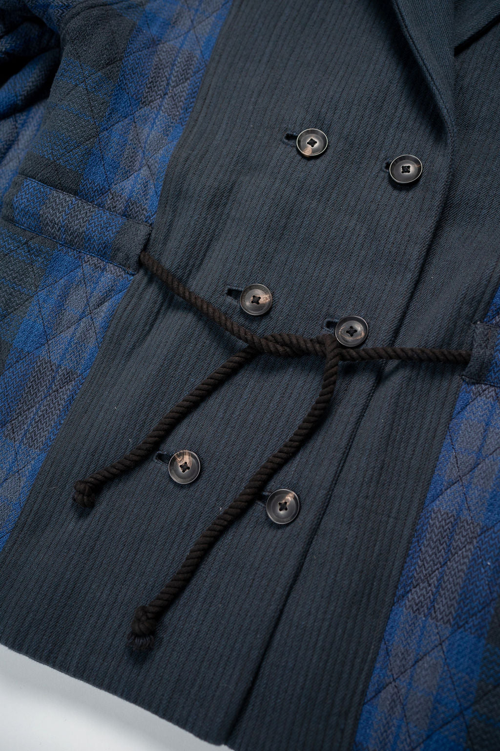 Indi + Ash Reversible Shawl Overcoat - Iron/Indigo Handwoven Denim/Plaid