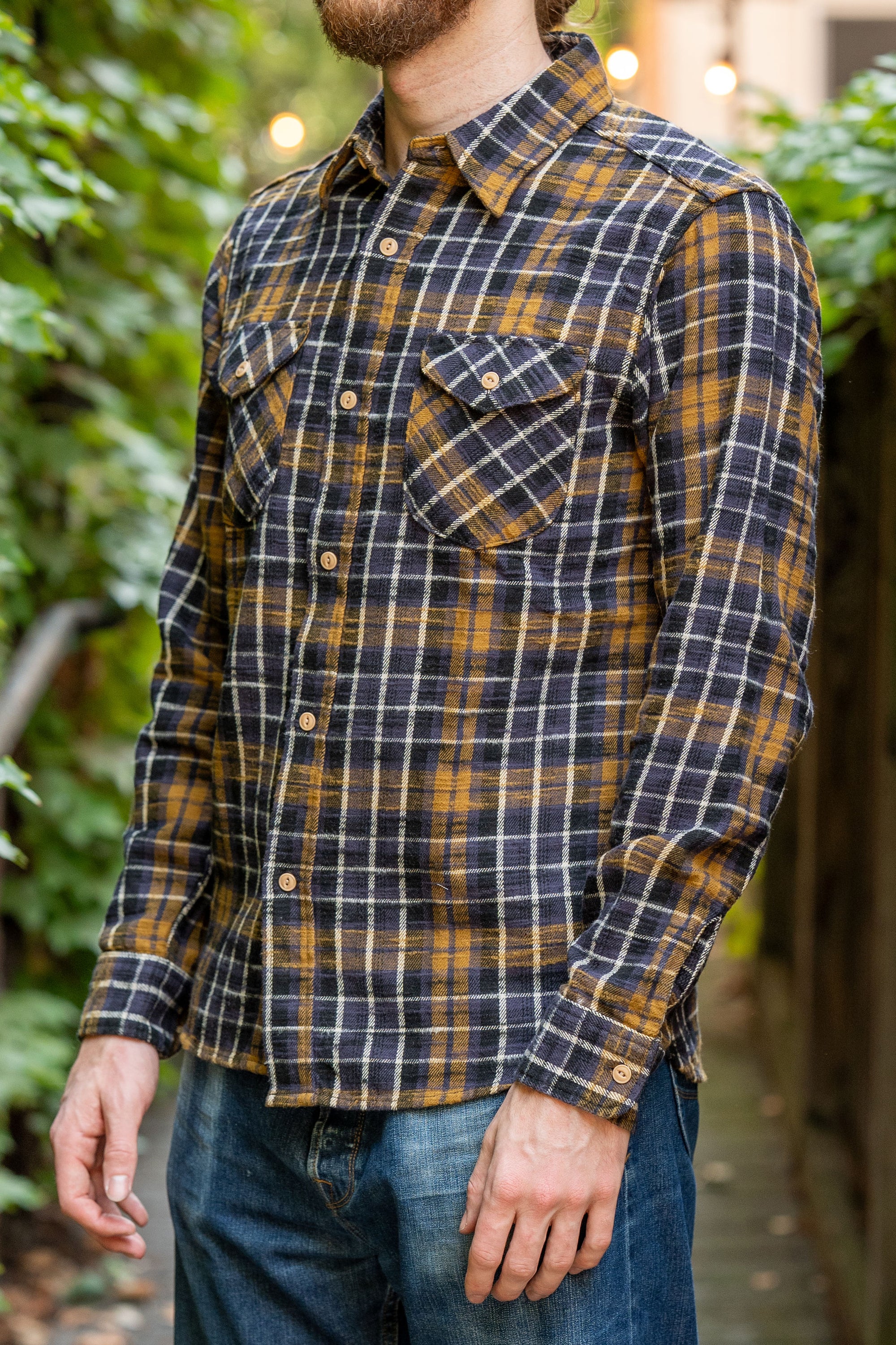 UES 502554 Slubby Flannel Shirts - Purple