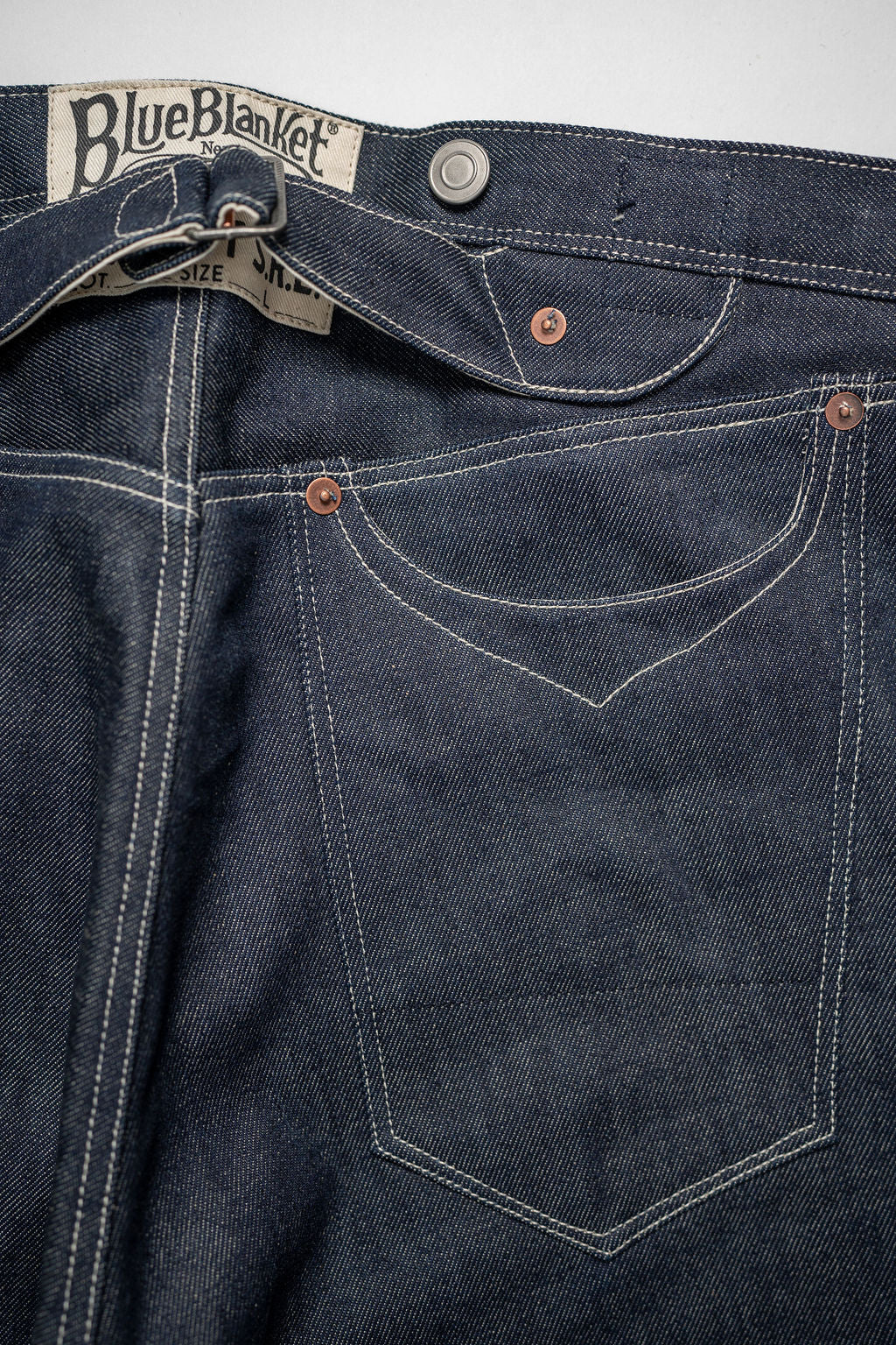 Blue Blanket P40 IT166 Waist Overall Jeans 1870s Single Needle Production - 13oz Italian Selvedge Raw Organic Denim