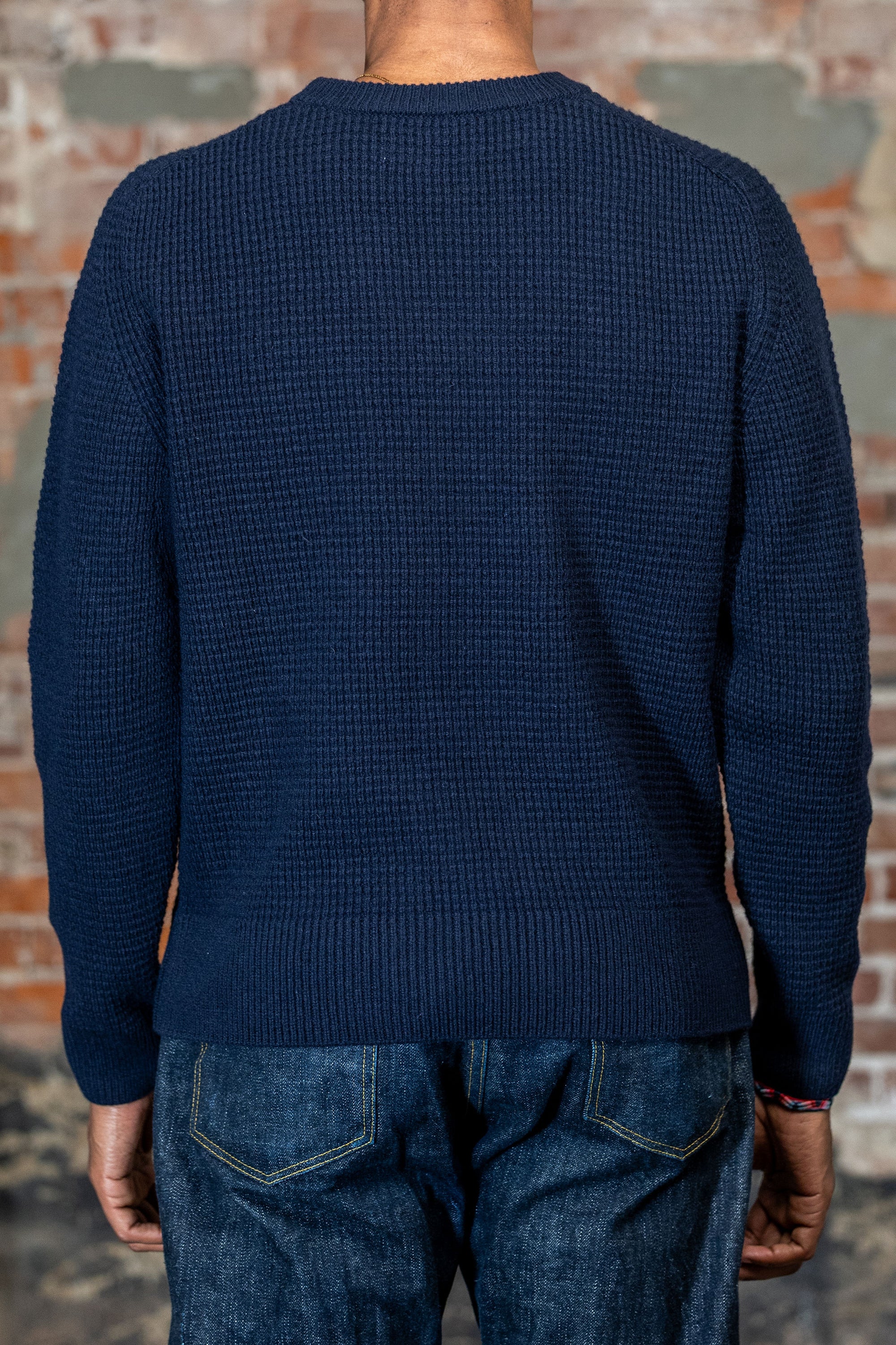Merz b. Schwanen BLADE02 Merino Wool-Cashmere Waffle Structured Pullover - Dark Navy