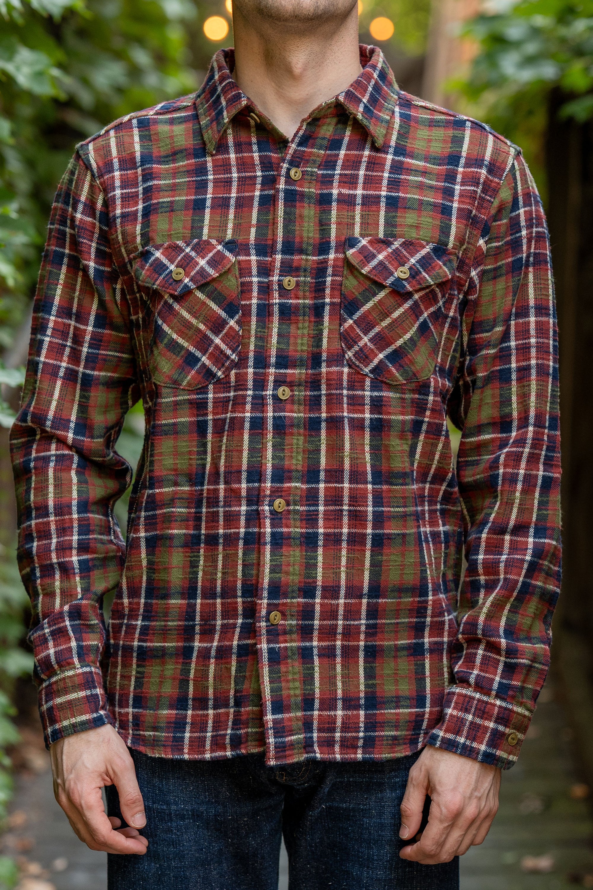 UES 502554 Slubby Flannel Shirts - Red
