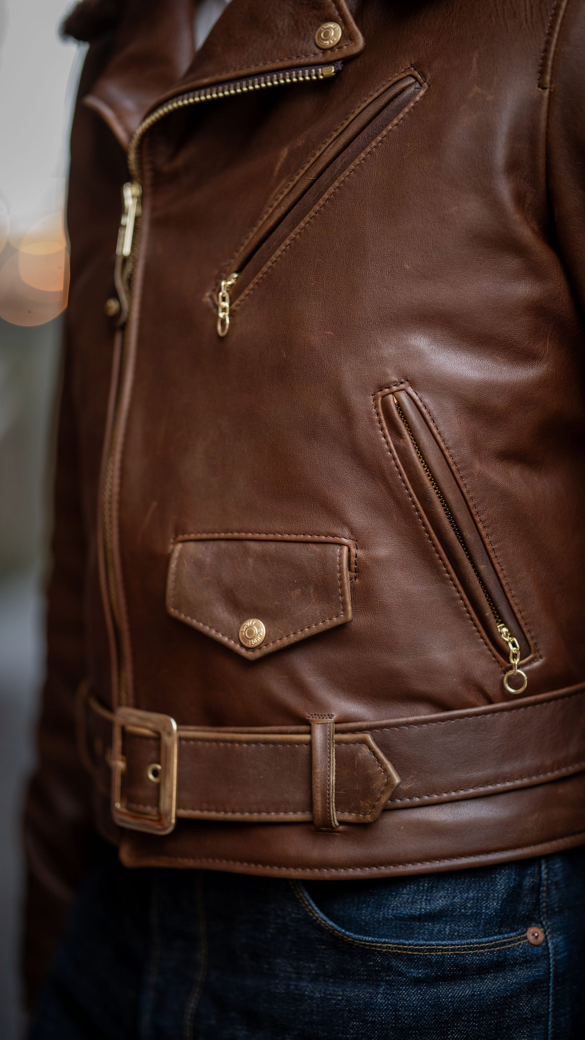 Schott NYC P656H Perfecto Horween Horsehide Motorcycle Jacket - Brown