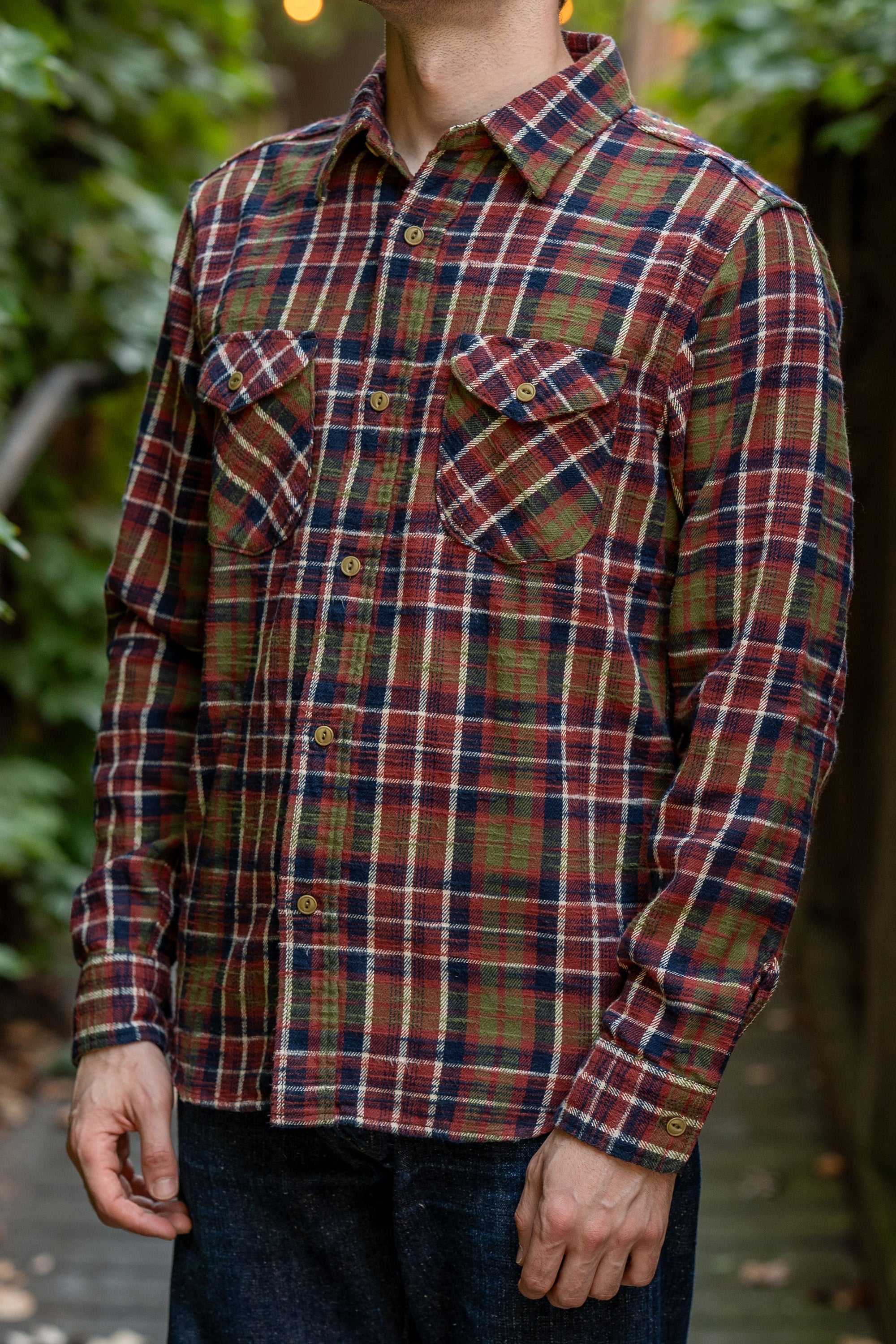 UES 502554 Slubby Flannel Shirts - Red