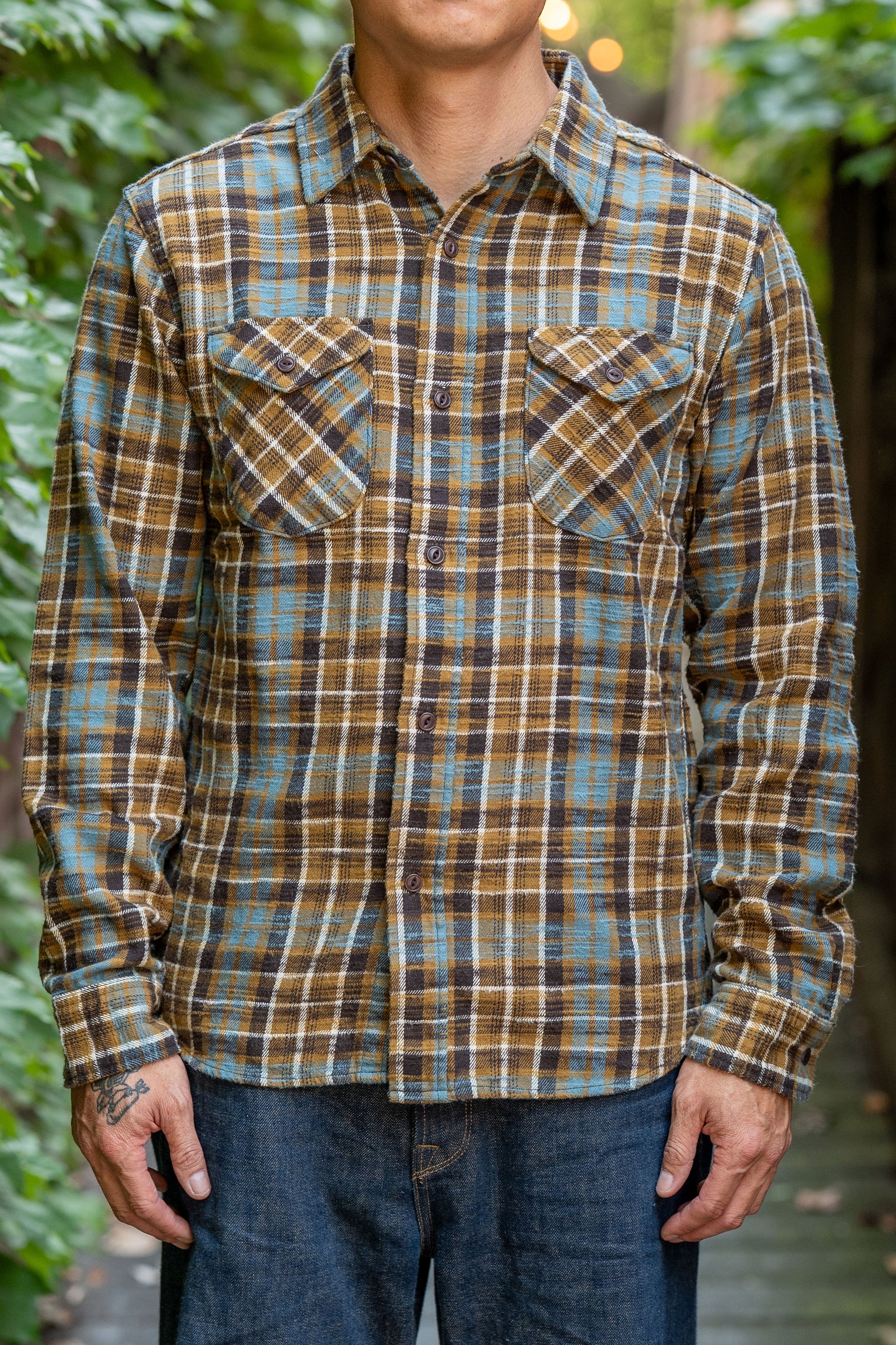 UES 502554 Slubby Flannel Shirts - Mustard