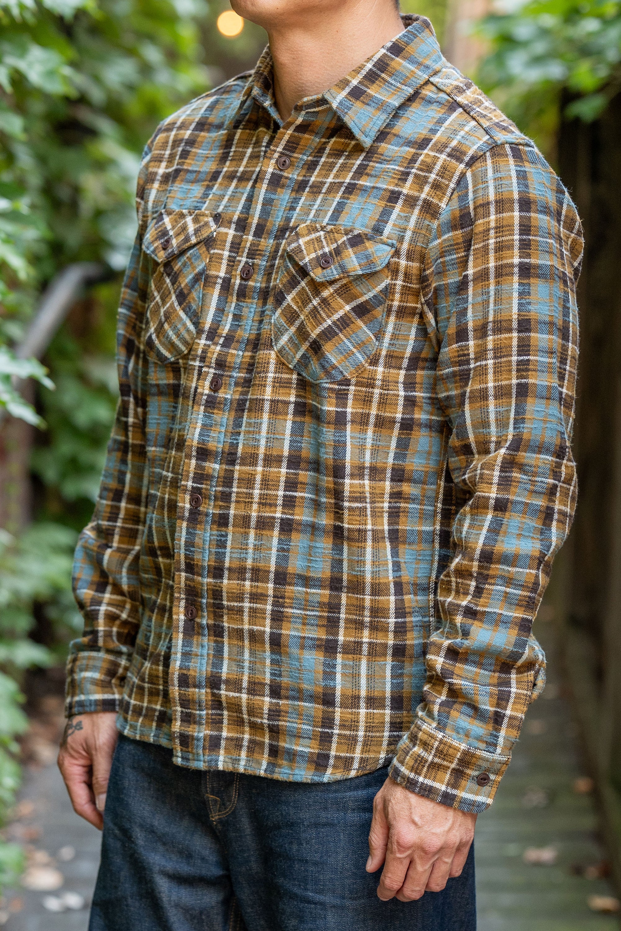 UES 502554 Slubby Flannel Shirts - Mustard