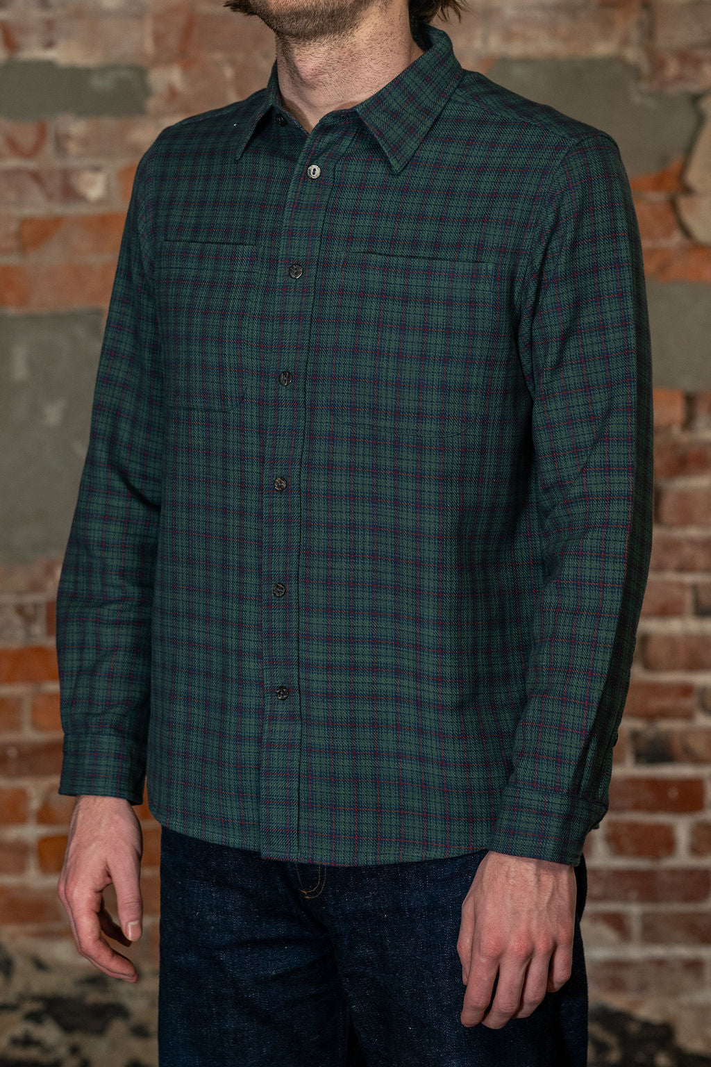 Indi + Ash Rios Workshirt - Grass / Indigo / Madder Handwoven Mini Check