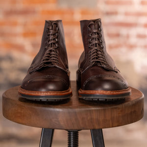 Brown leather cap toe boots front view