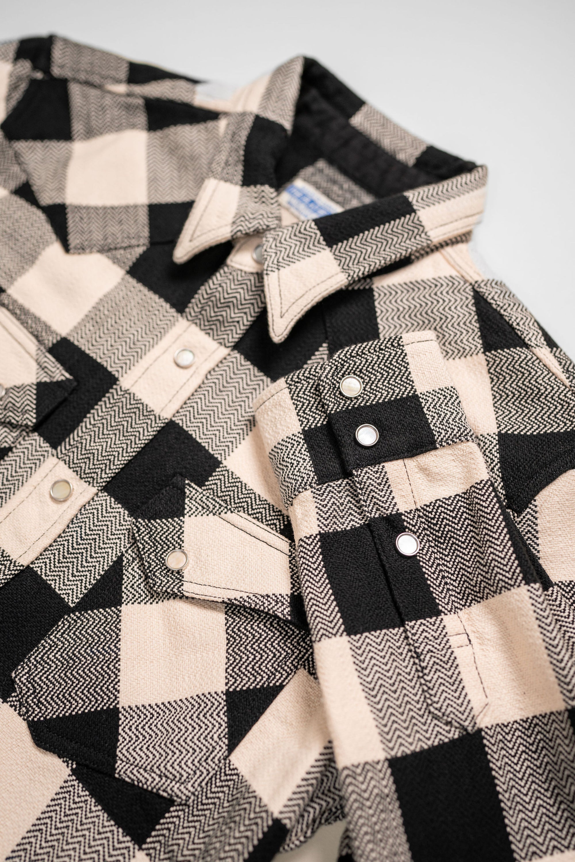 The Flat Head SNW-101L Block Check Western Flannel Shirt - Ivory/Black