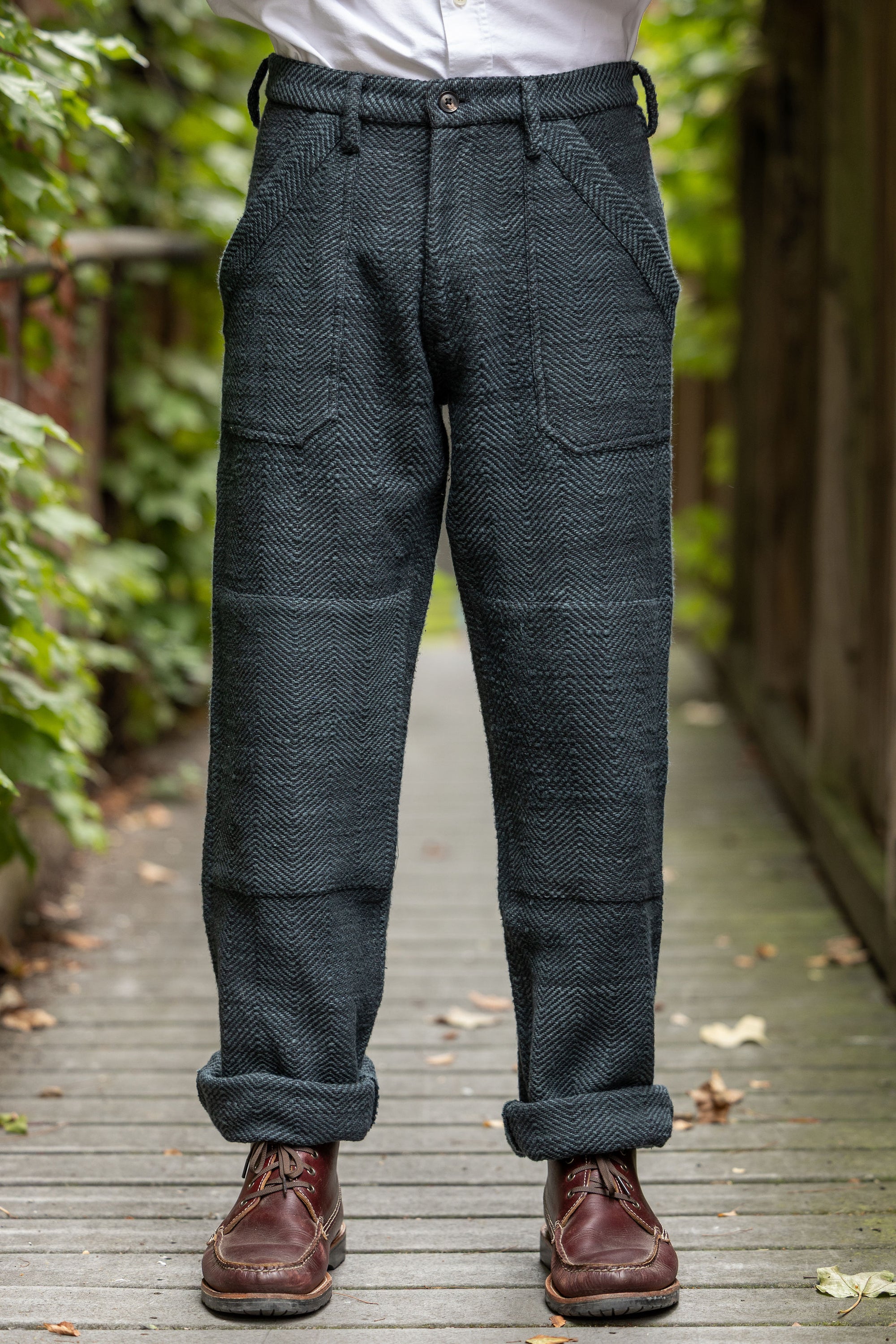 Indi + Ash Isaac Pant - Midnight Teal/Iron Black Handspun Herringbone
