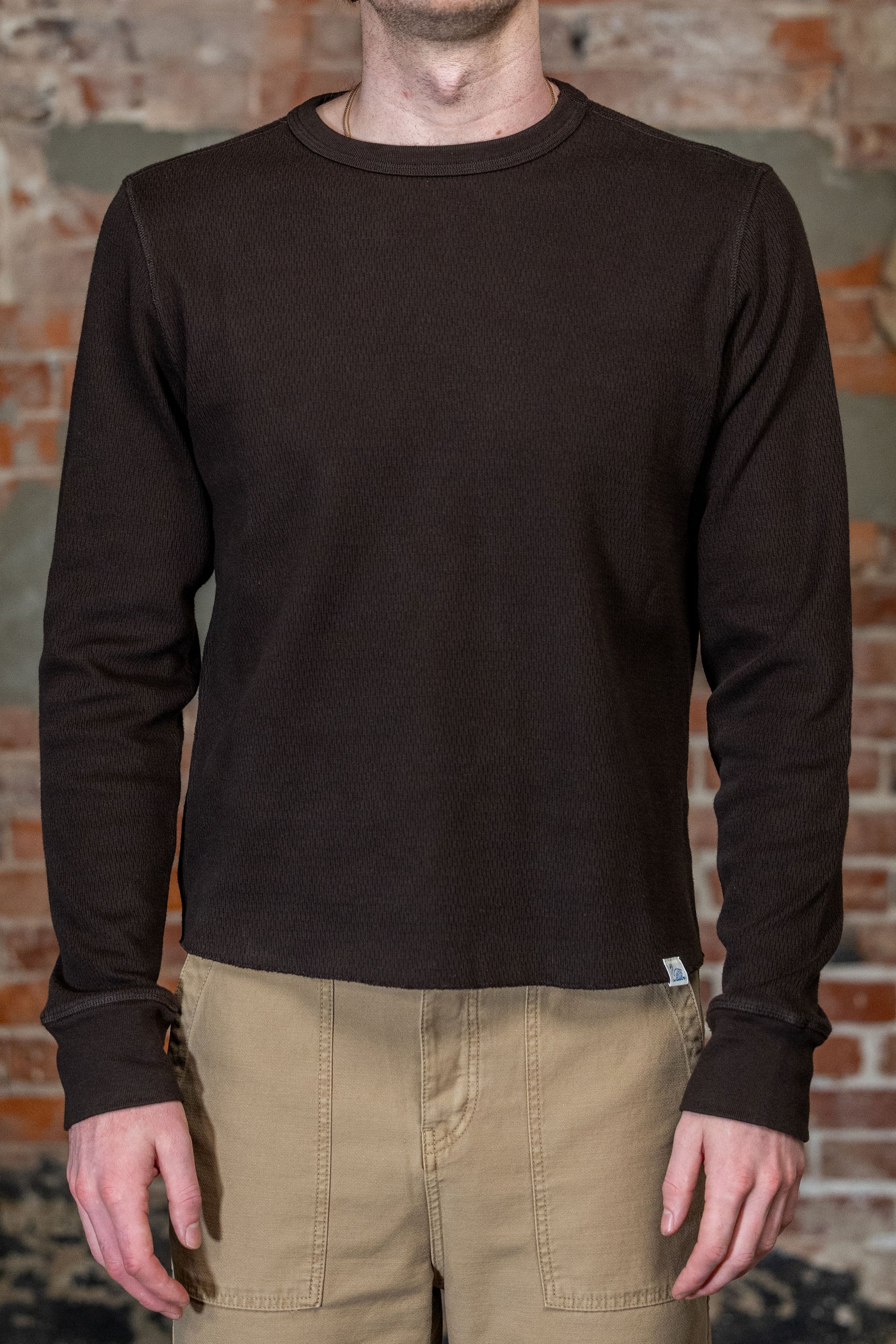 Merz b. Schwanen THERMAL01 Diamond-Patterned Cotton Thermal Longsleeve - Espresso