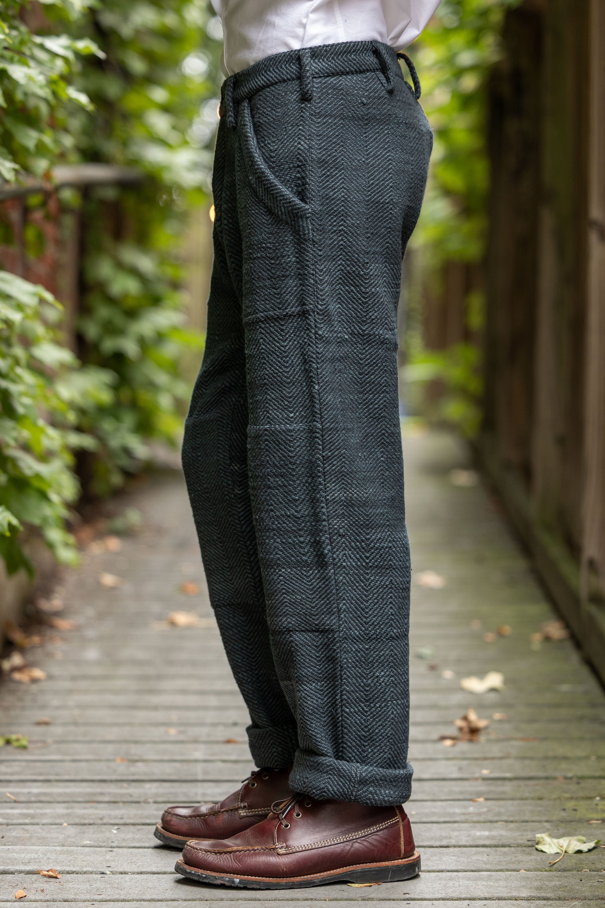 Indi + Ash Isaac Pant - Midnight Teal/Iron Black Handspun Herringbone