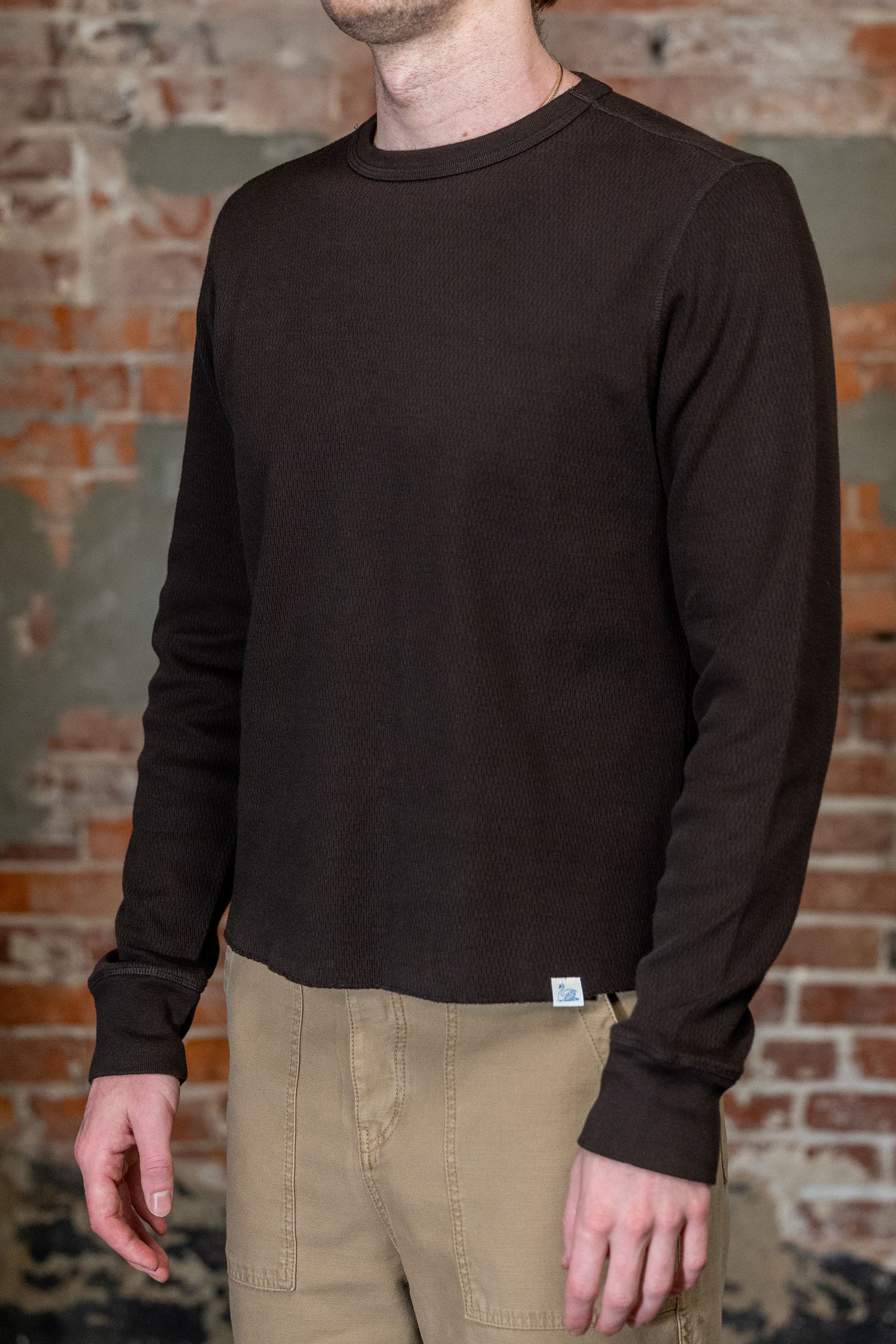 Merz b. Schwanen THERMAL01 Diamond-Patterned Cotton Thermal Longsleeve - Espresso