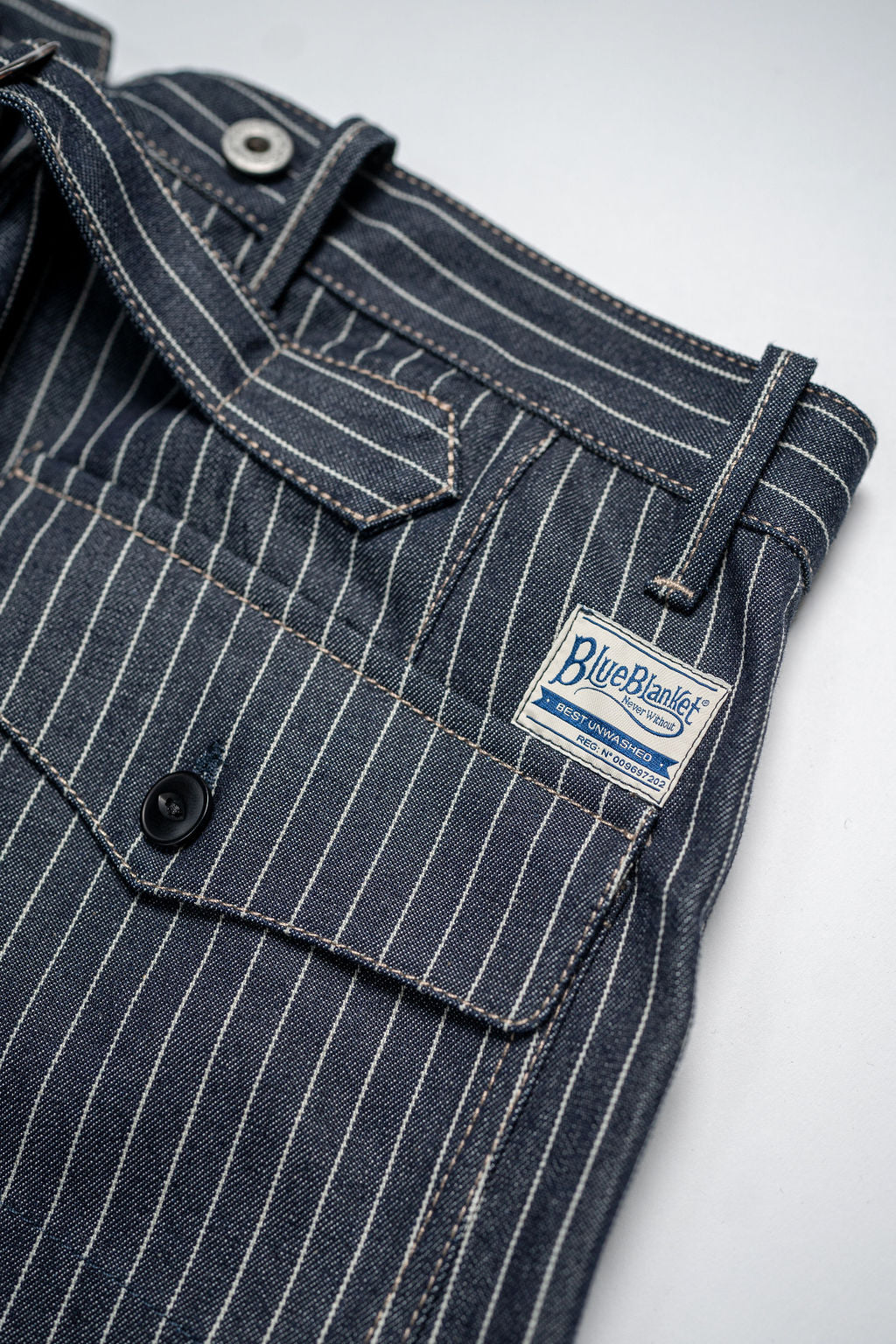 Blue Blanket IJ1 JP03 Waist Overall - 11oz Japanese Dark Indigo Pinstripe Selvedge Denim