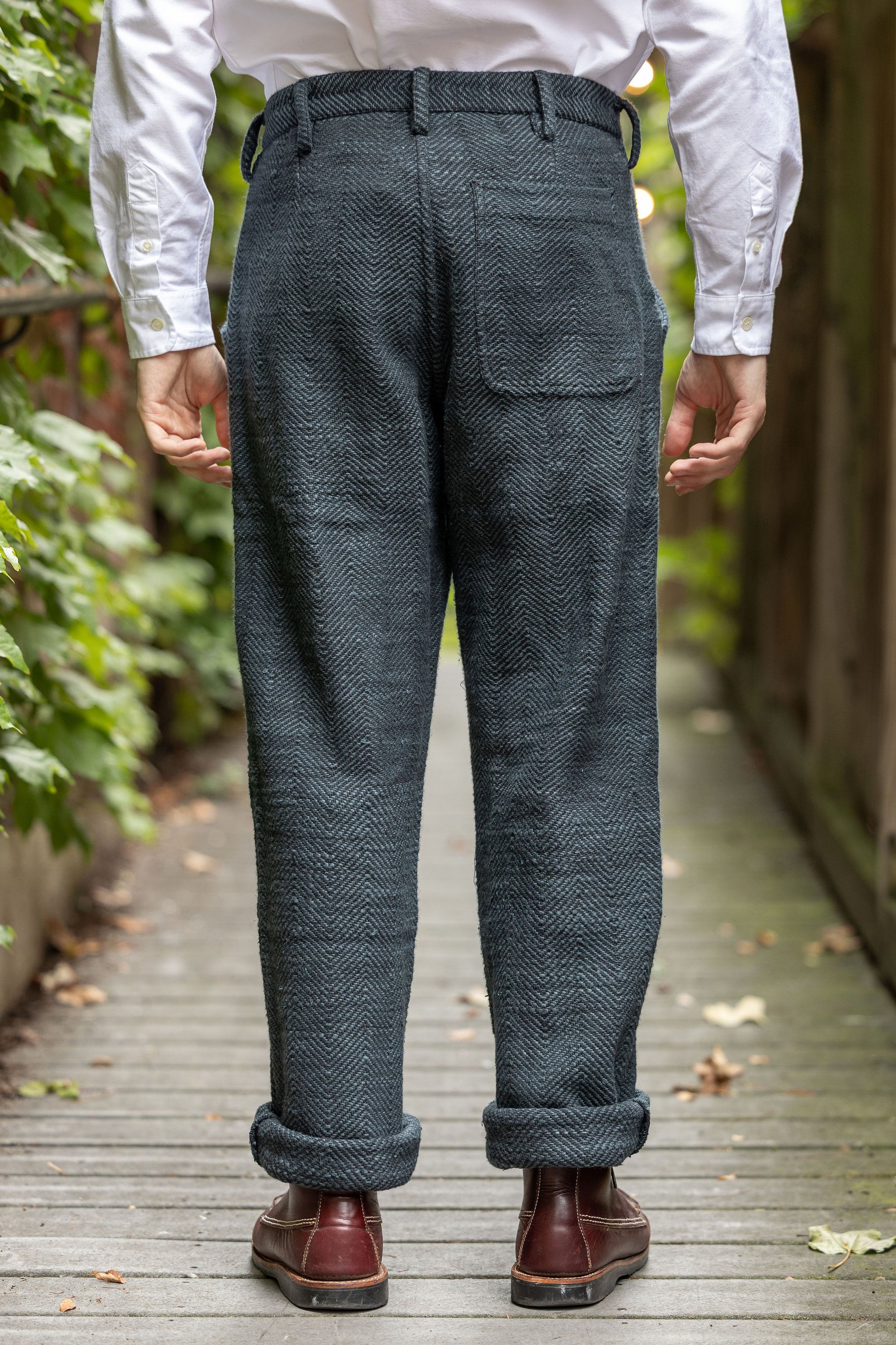 Indi + Ash Isaac Pant - Midnight Teal/Iron Black Handspun Herringbone