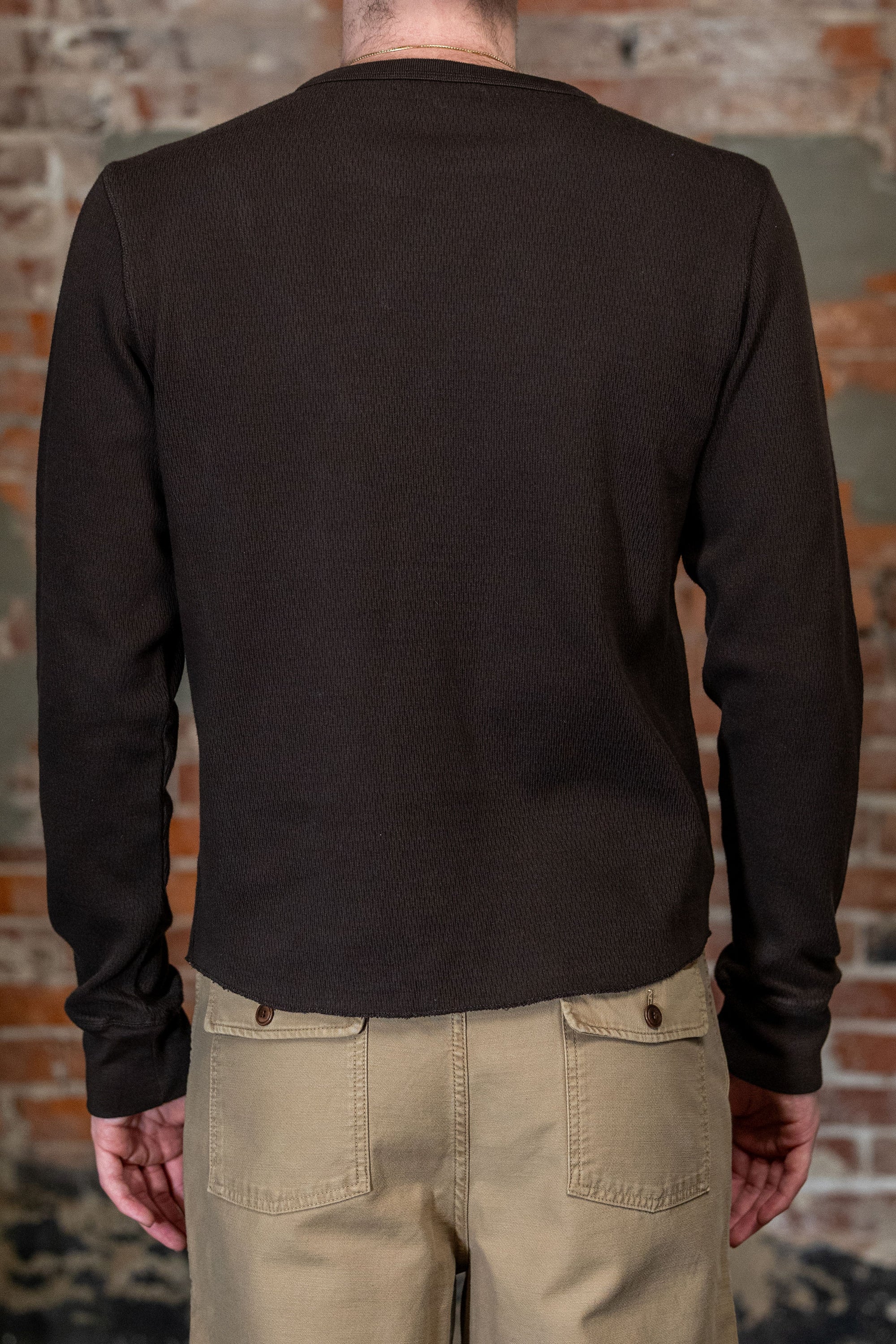 Merz b. Schwanen THERMAL01 Diamond-Patterned Cotton Thermal Longsleeve - Espresso