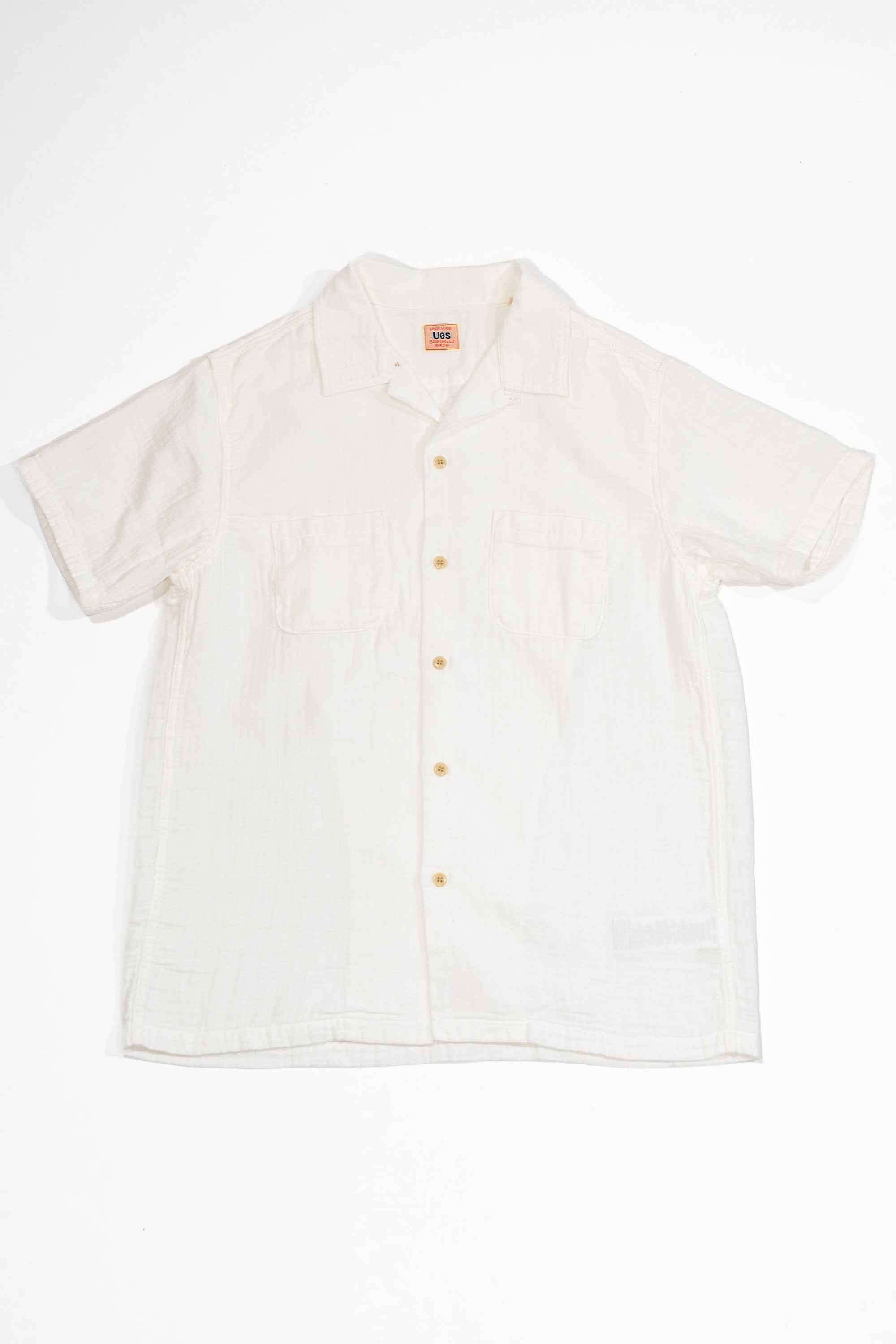 UES Herringbone Double Gauze Short Sleeve Shirt - White