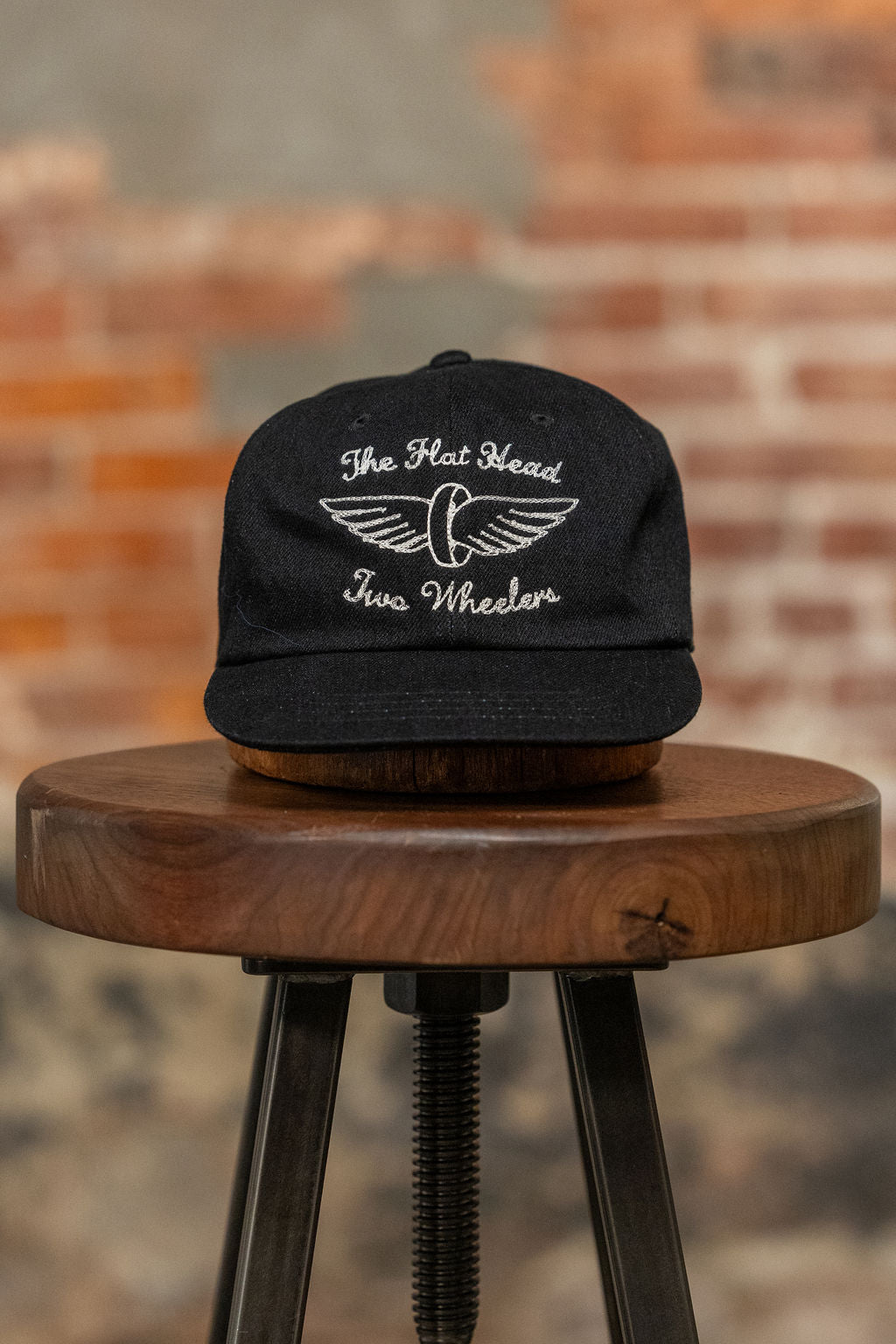 The Flat Head Selvedge Denim Cap Two Wheelers – Black