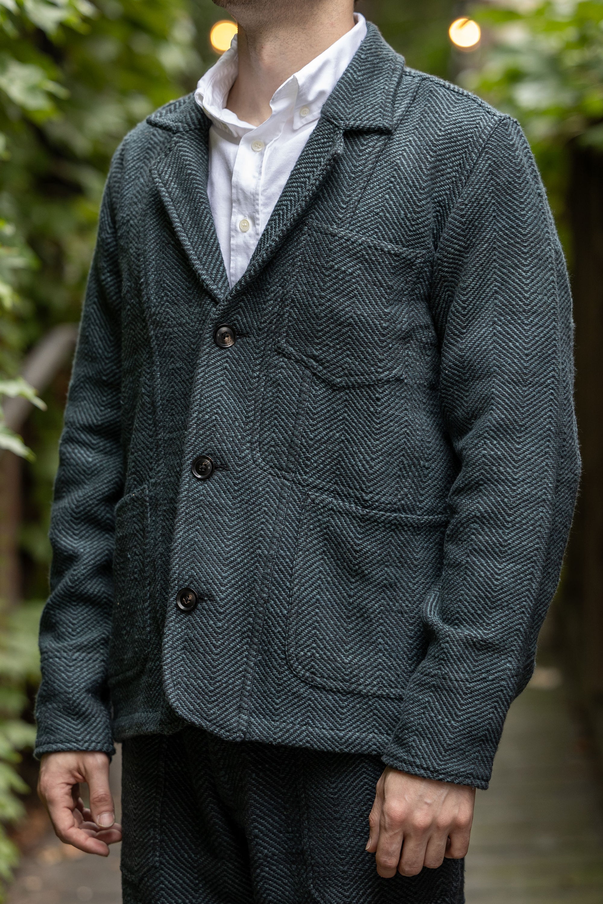 Indi + Ash Study Jacket - Midnight Teal/Iron Black Handspun Herringbone