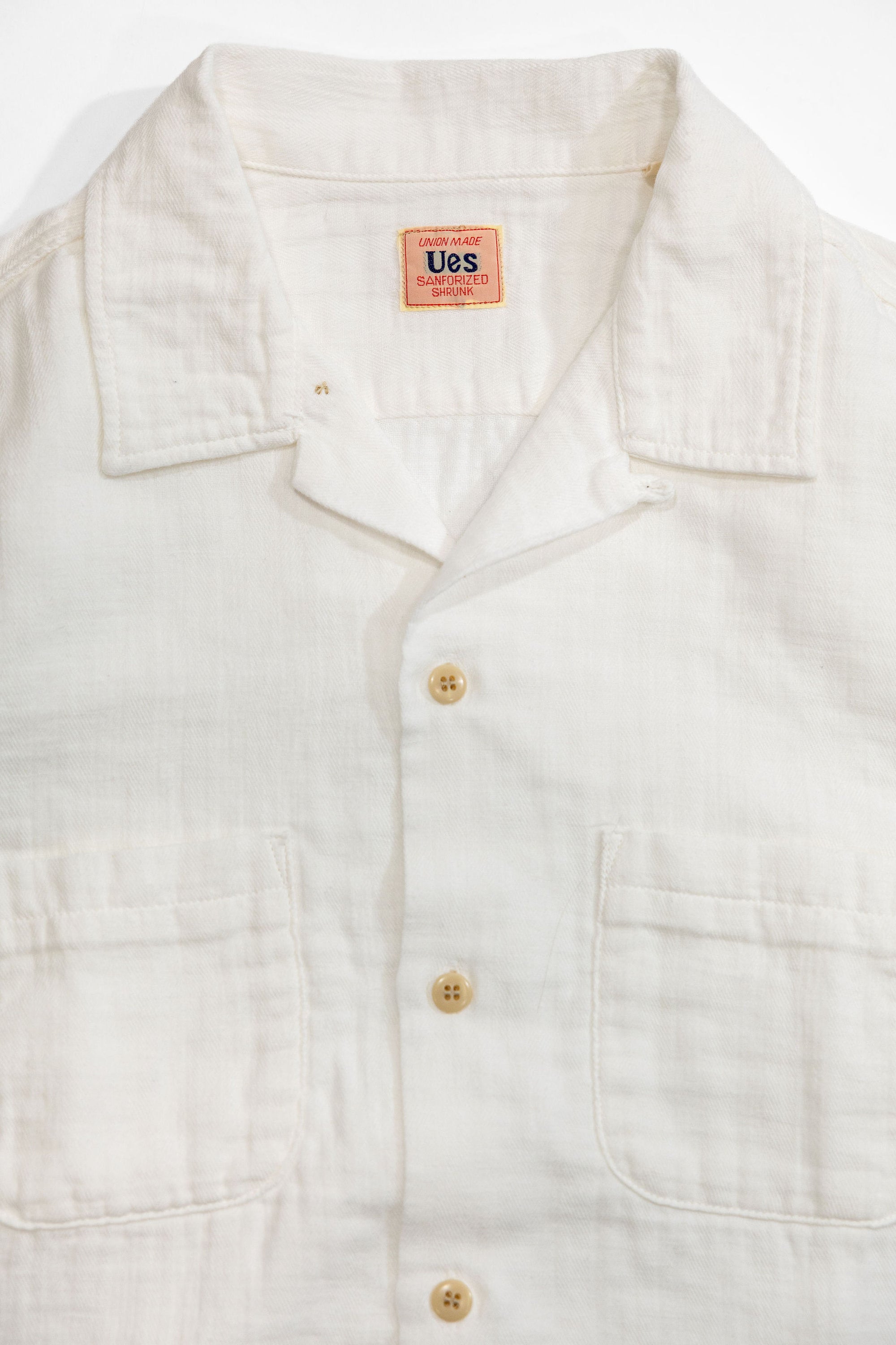 UES Herringbone Double Gauze Short Sleeve Shirt - White