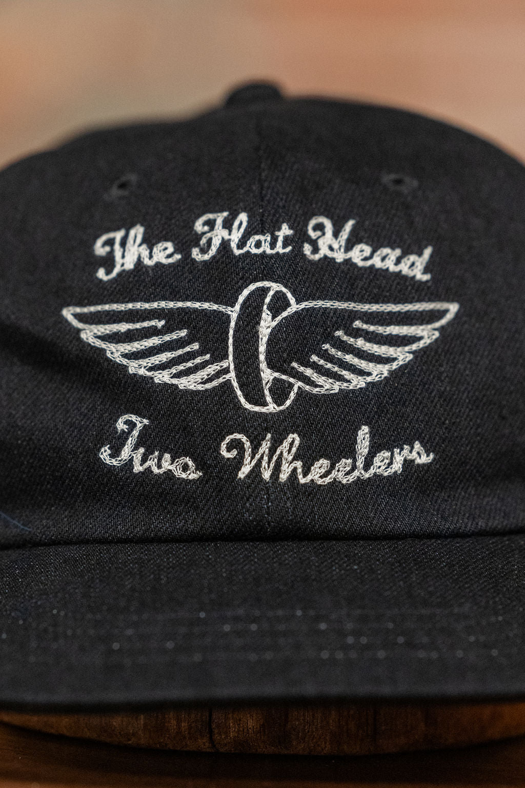 The Flat Head Selvedge Denim Cap Two Wheelers – Black
