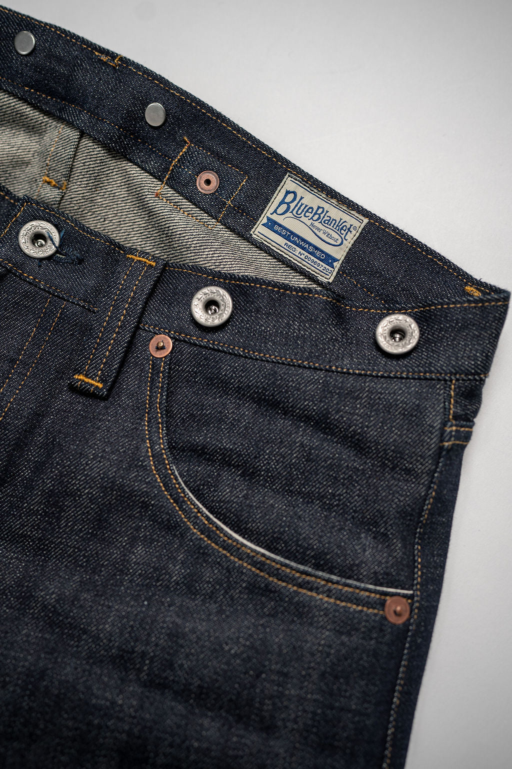 Blue Blanket P35 IT165 Waist Overall Jeans Single Needle Production - 13oz Italian Selvedge Raw Organic Denim