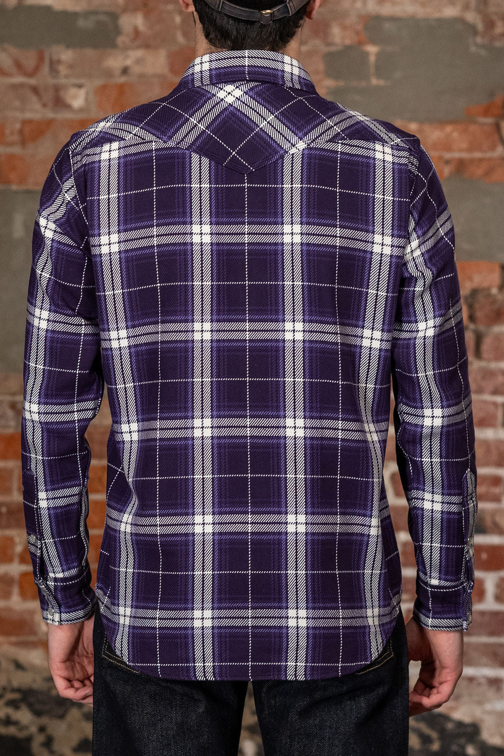Iron Heart IHSH-439-PUR 9oz Selvedge Flannel Check Western Shirt - Purple