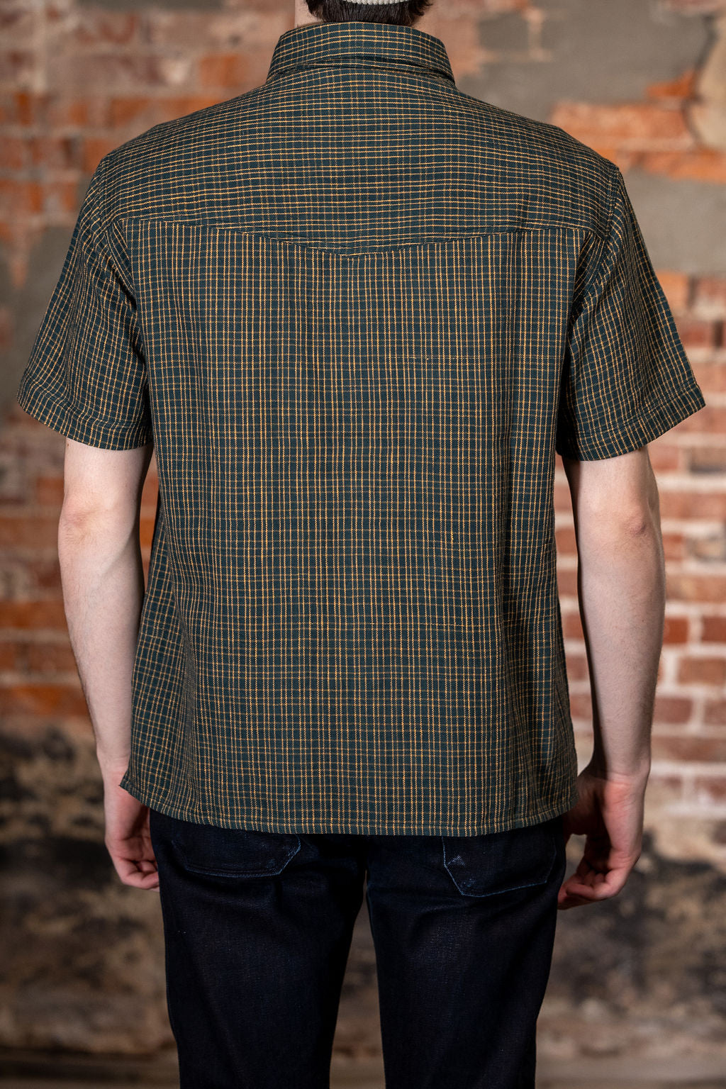 Indi + Ash Marc Shirt Handwoven Kala Cotton - Gingham Forest/Osage Orange