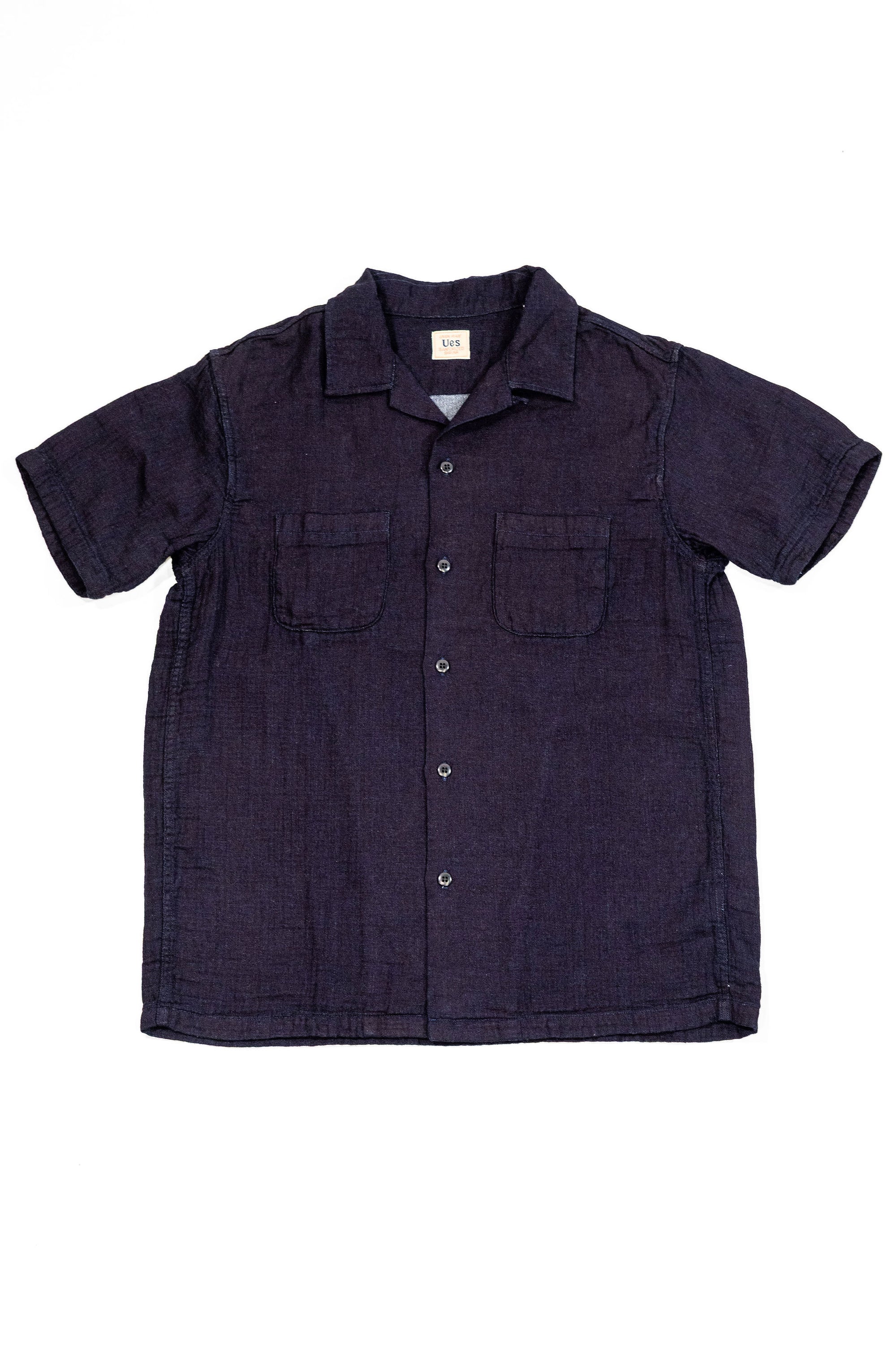 UES Herringbone Double Gauze Short Sleeve Shirt - Indigo