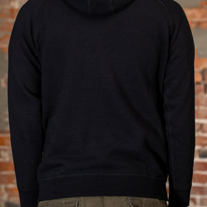 Pure Blue Japan 5410-IDBK Knitted Hoodie - Indigo Black. on model back profile