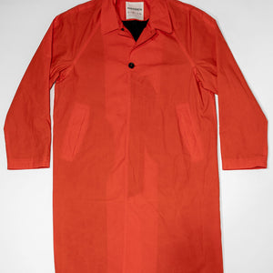 Hansen Garments Morten Long Coat - Waxed Orange laid flat