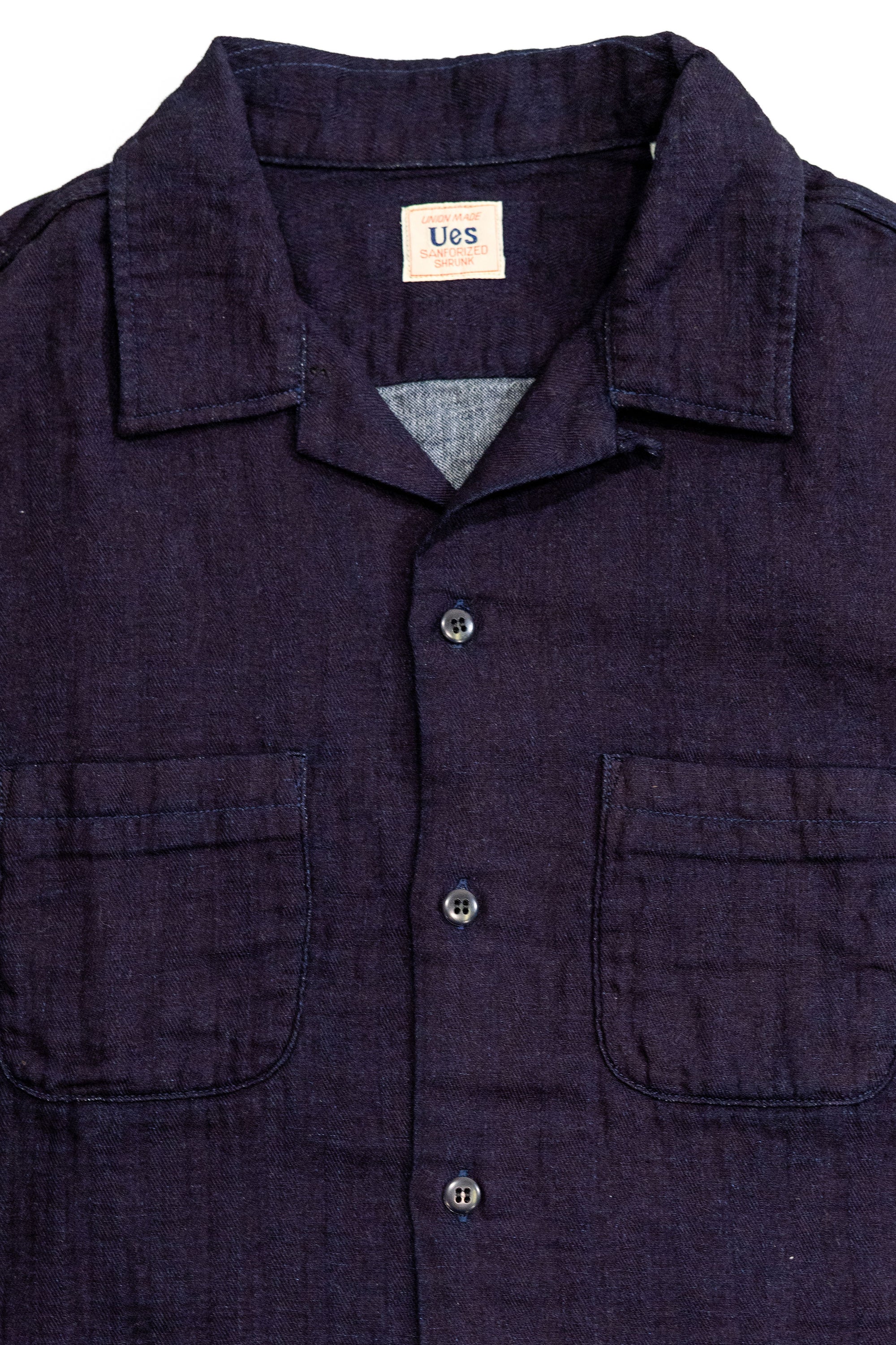 UES Herringbone Double Gauze Short Sleeve Shirt - Indigo