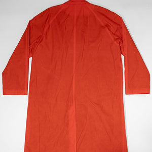 Hansen Garments Morten Long Coat - Waxed Orange laid flat from the back