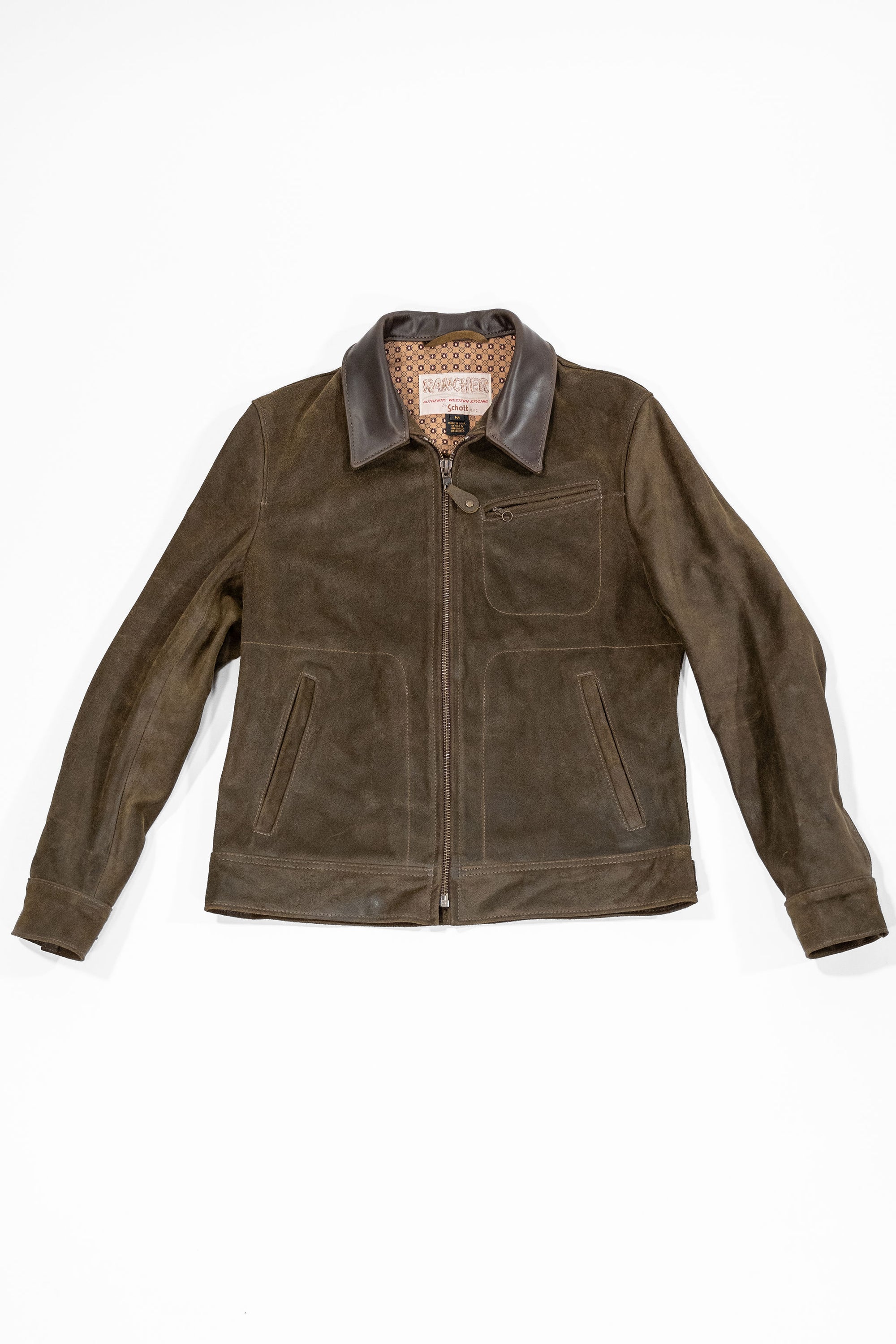 Schott NYC 371 Suede Unlined Steerhide Delivery Jacket - Olive
