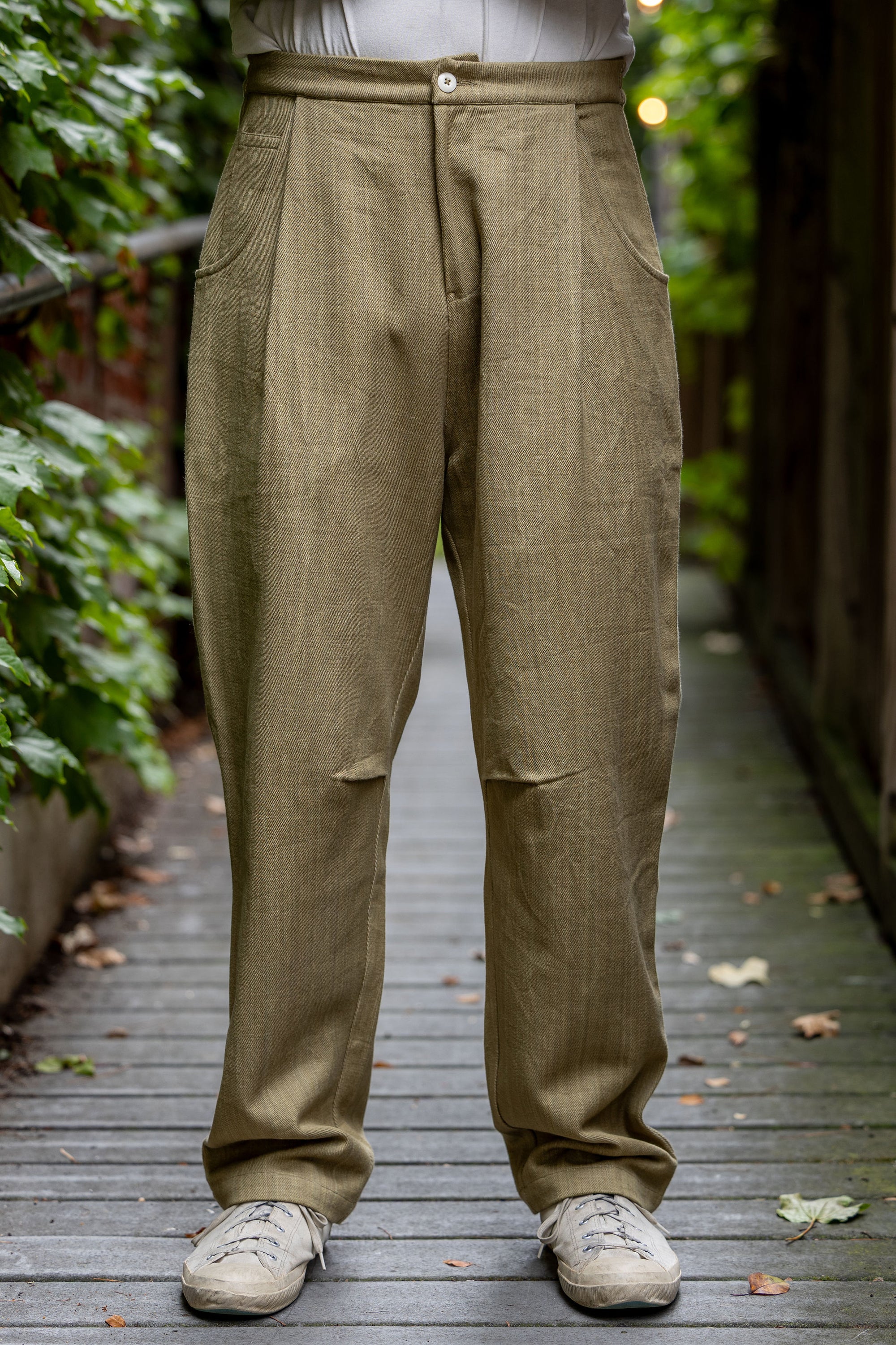 Indi + Ash Nico Pant - Olive Drab Handwoven Denim