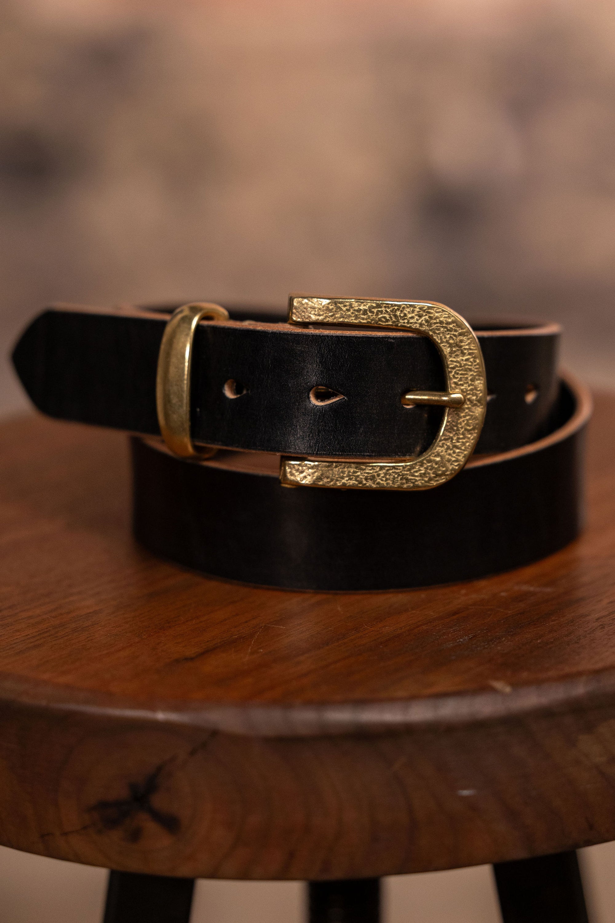 Hollows Leather Trail Belt - Black English Bridle Brass Buckle