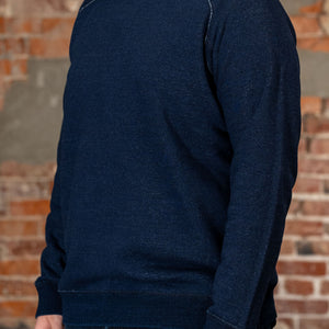Pure Blue Japan 5410-ID Knitted Hoodie - Indigo. on model side profile