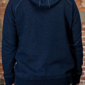 Pure Blue Japan 5410-ID Knitted Hoodie - Indigo. on model back profile