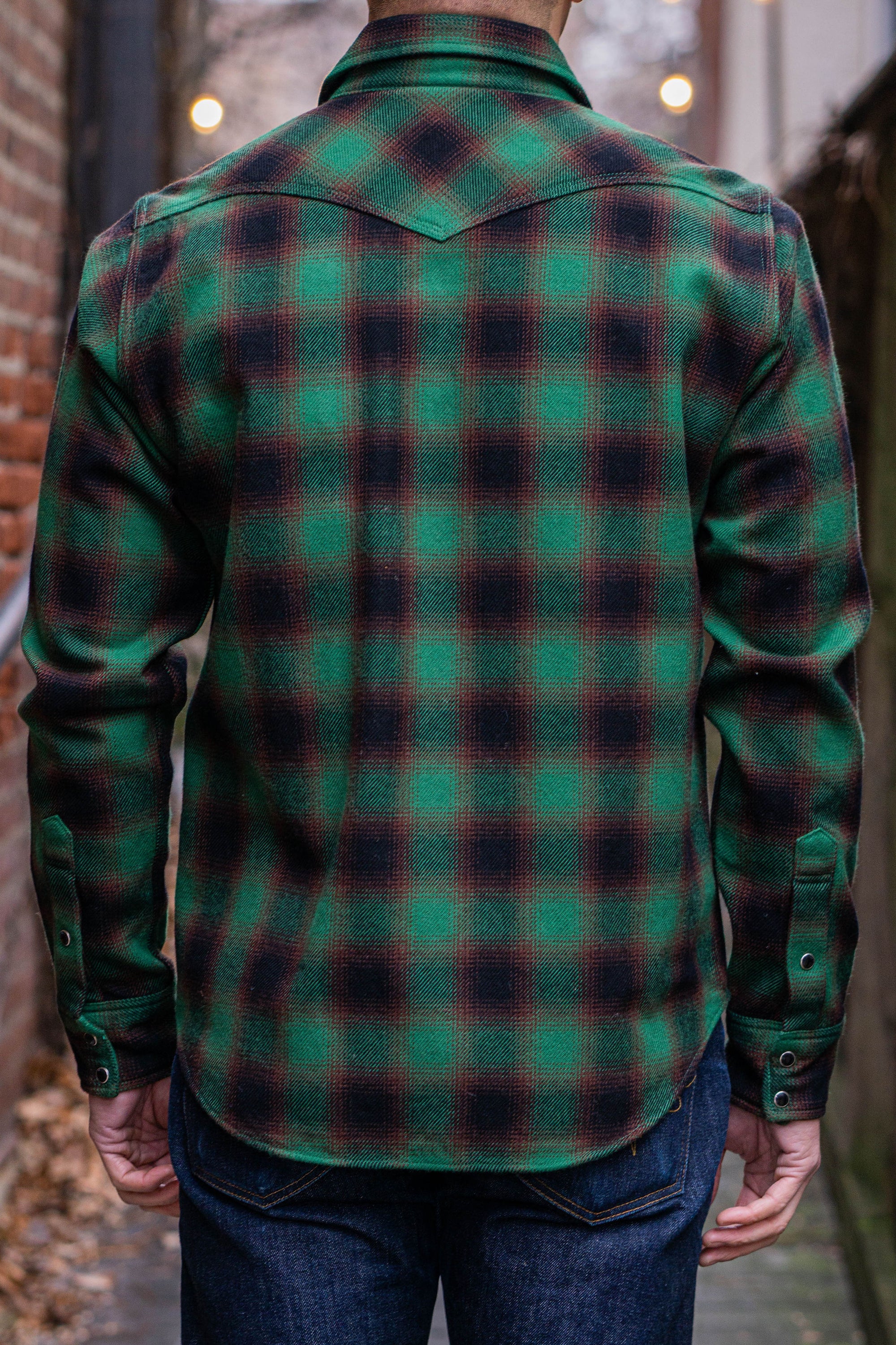 Iron Heart IHSH-373-GRN - Ultra Heavy Flannel Ombré Check Western Shirt - Green