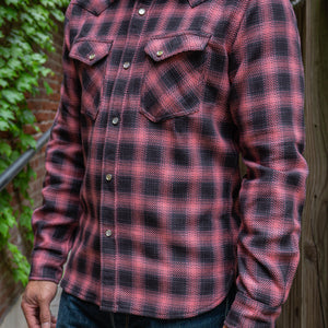 The Flat Head - FN-SNW-005L - Ombre Check Flannel Western Shirt - Pink/Black 38 | M