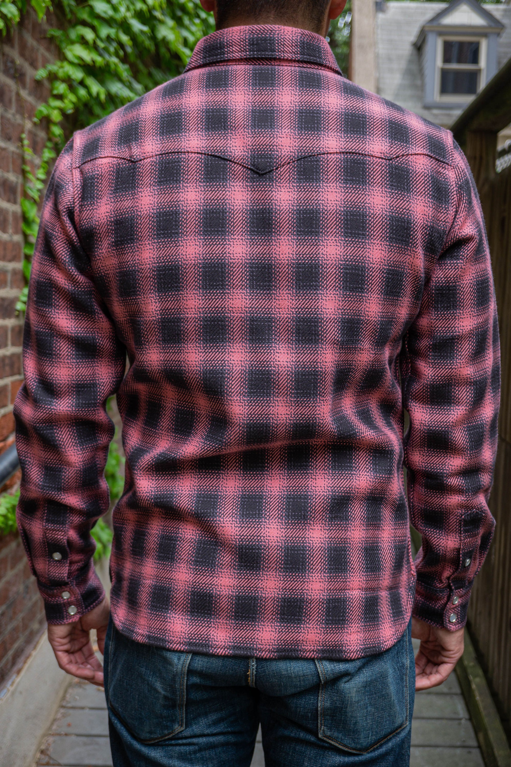 The Flat Head SNW-005L Block Check Ombre Western Flannel Shirt - Pink/Black