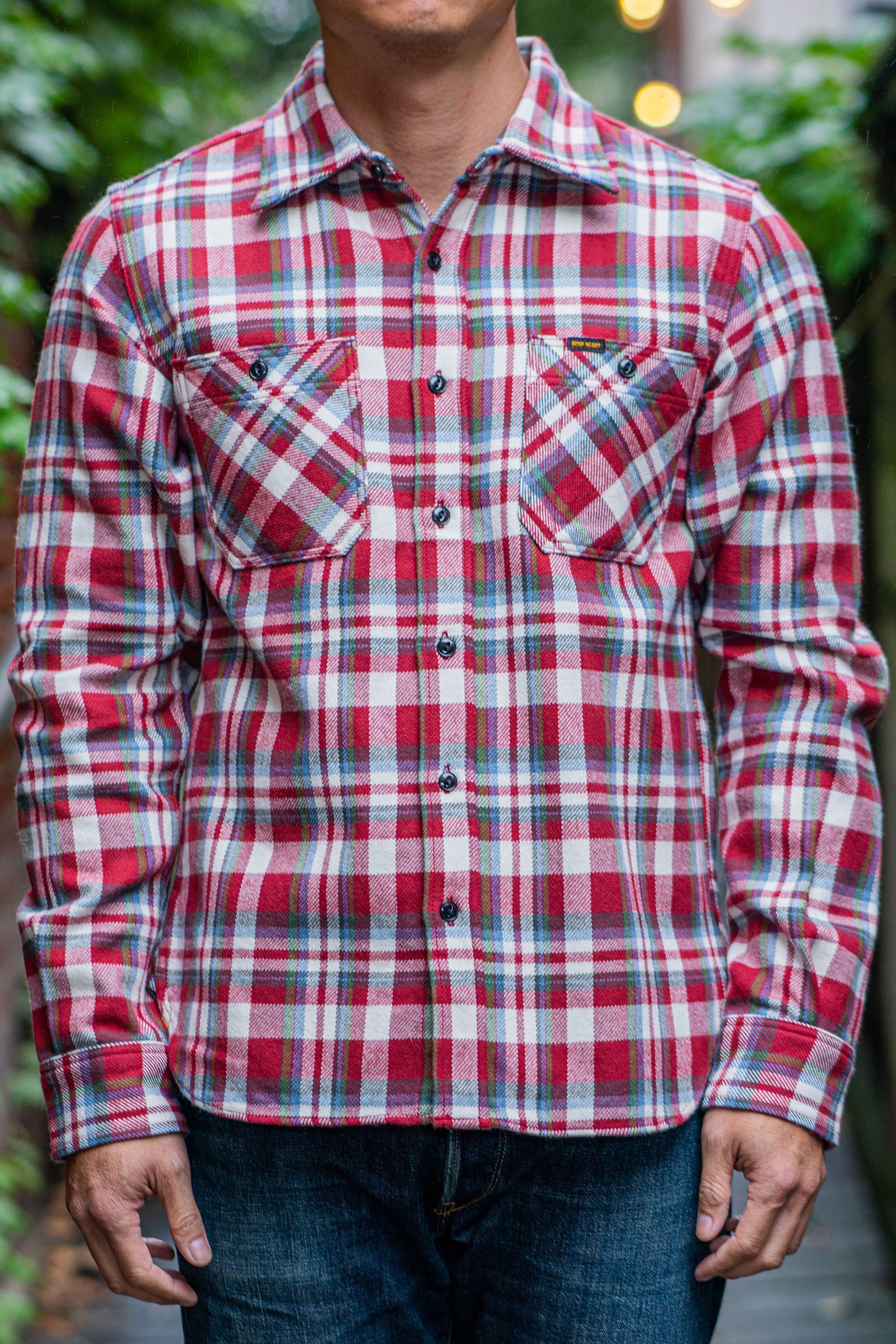 Iron Heart IHSH-371-RED Ultra Heavy Flannel Crazy Check Work Shirt - Red