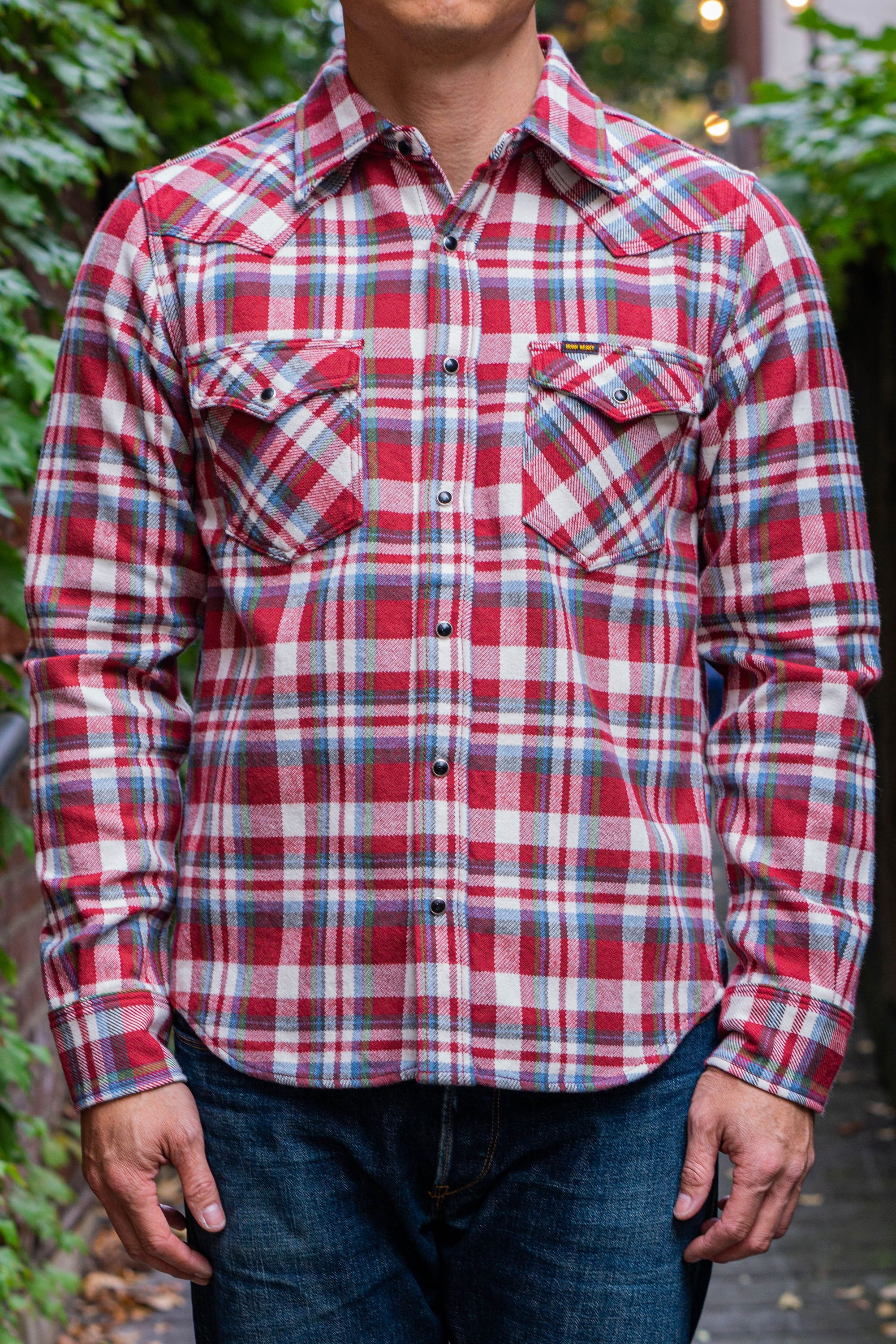 Iron Heart IHSH-377-RED Ultra Heavy Flannel Crazy Check Western Shirt - Red